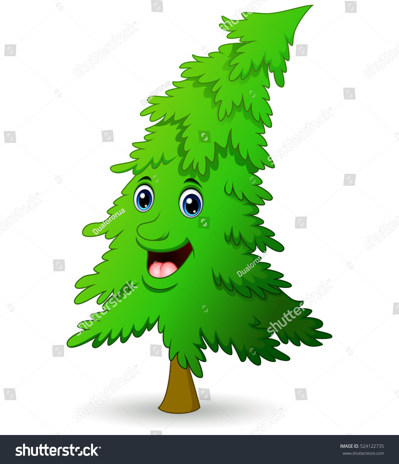 Vector Illustration Christmas Tree Cartoon Character Stock Vector ...