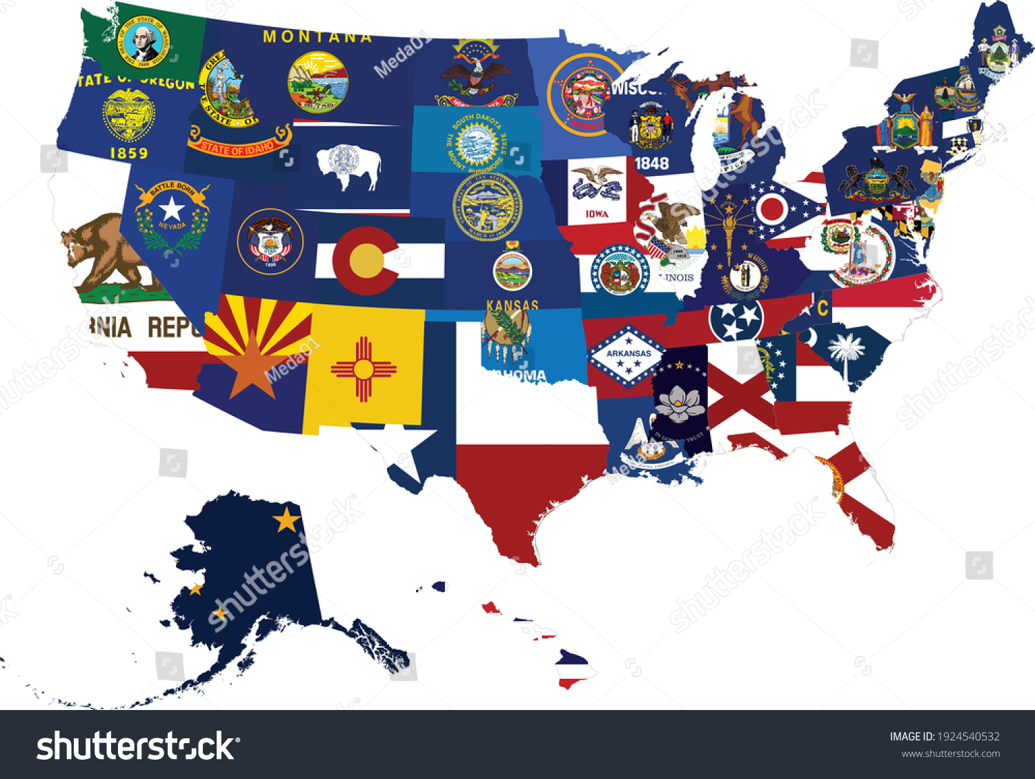 297 479 State Flags Map Images Stock Photos Vectors Shutterstock Stock Vector Vector Illustration Of Collection Of Us Federal States Flags Inside The Map Of United States Of 1924540532