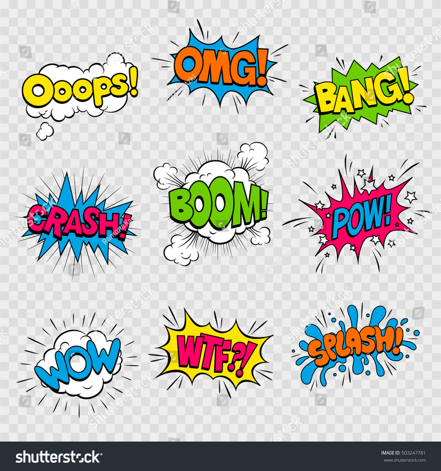Vector Illustration Colorful Cartoon Sound Effects Stock Vector