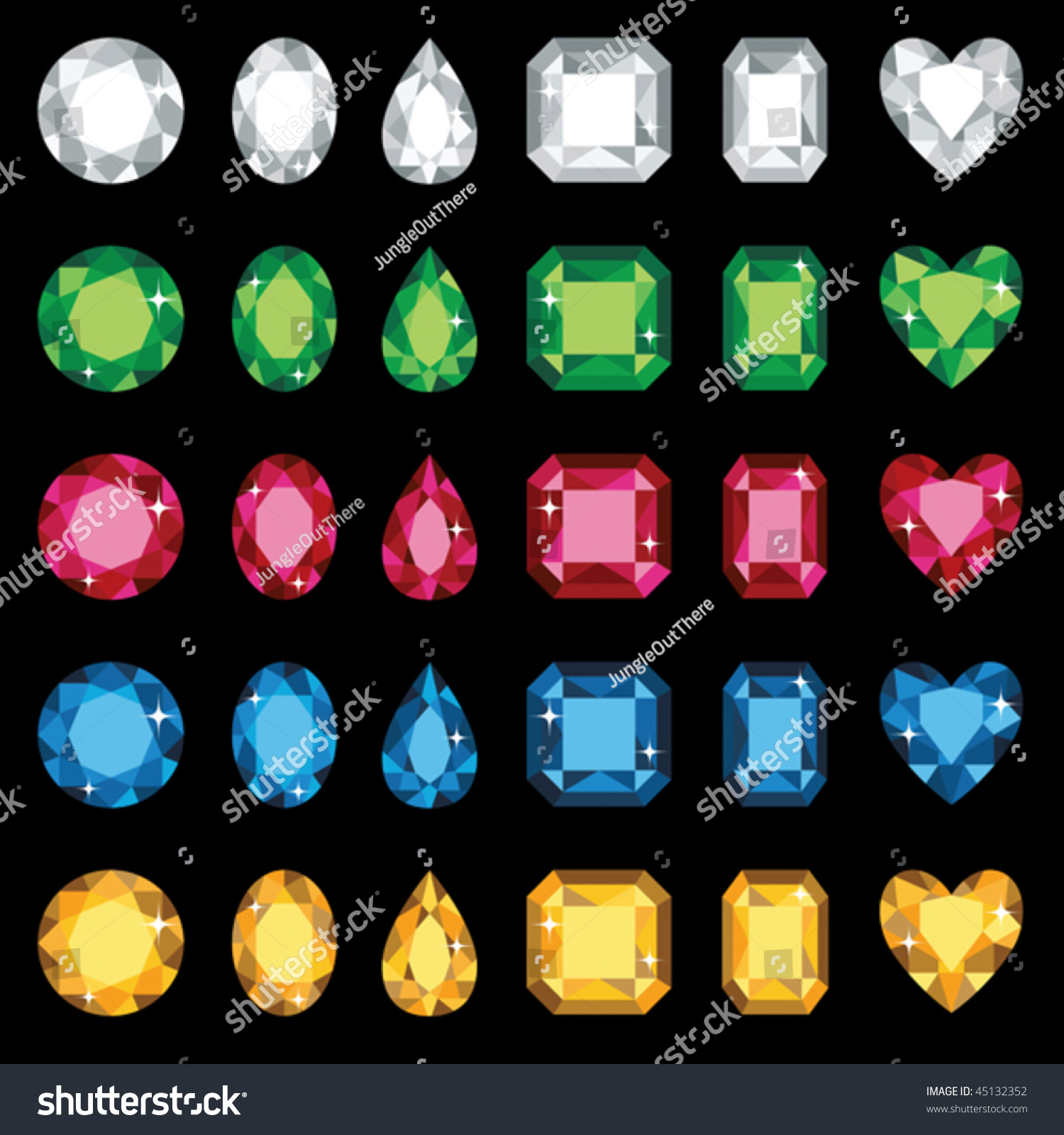 SVG of Vector illustration of colorful gemstones in six different shapes. No gradients used. svg