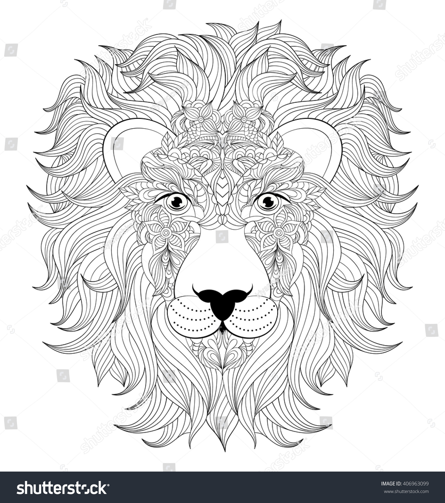 Vector illustration of colorful head of lion on white background Coloring page for adult