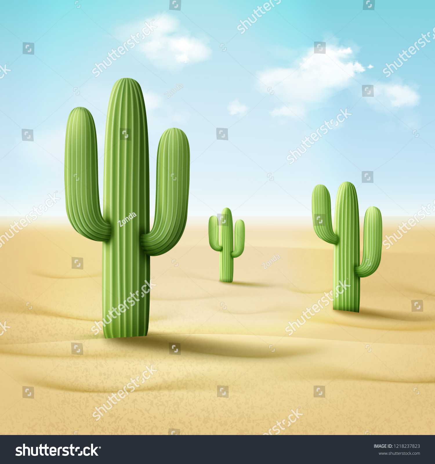 SVG of Vector illustration of cordon cactus or pachycereus pringlei in desert landscape on blue cloudy sky background svg