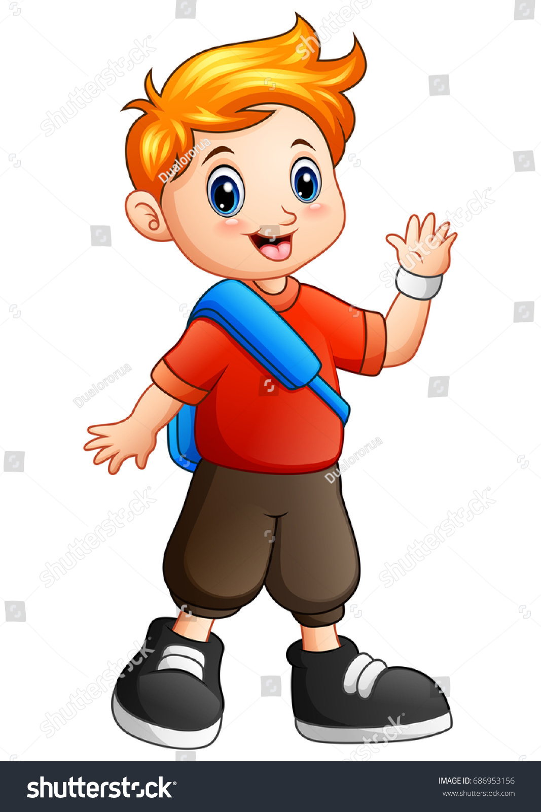 Vector Illustration Cute Boy Cartoon Waving Stock Vector (Royalty Free ...