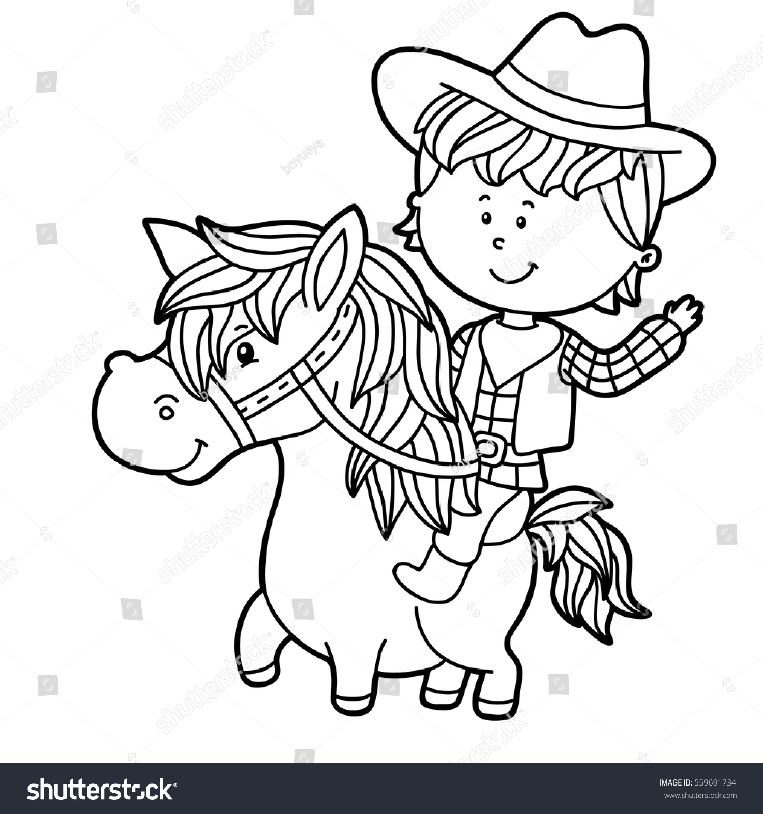 Vector illustration of cute cartoon boy character for children coloring page