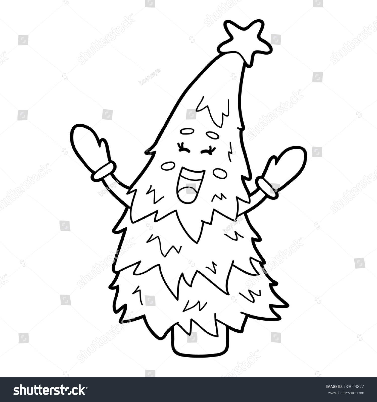 Vector Illustration Cute Cartoon Christmas Tree Stock Vector (Royalty Free) 733023877