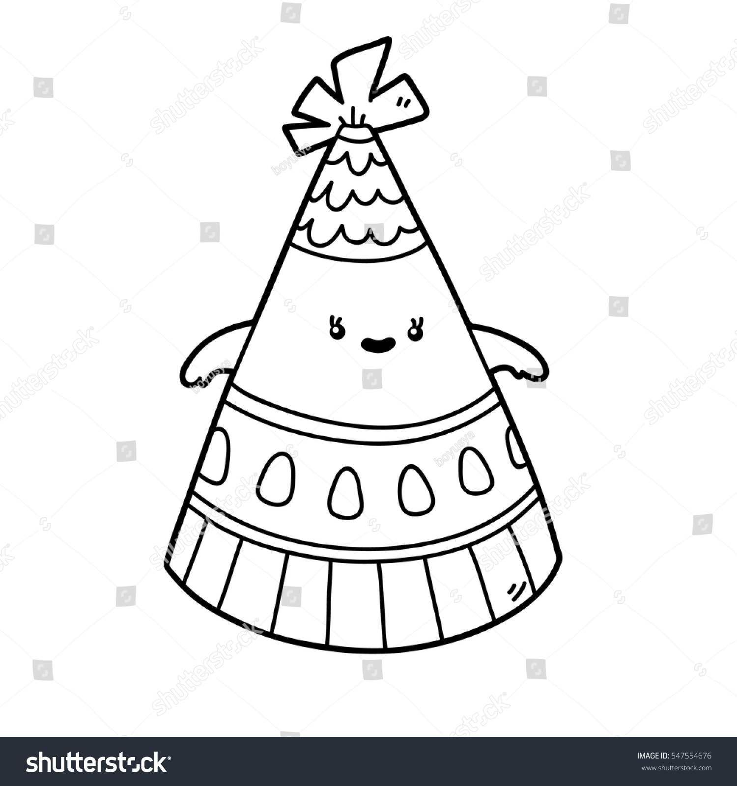 Vector illustration of cute cartoon party hat character for children coloring page