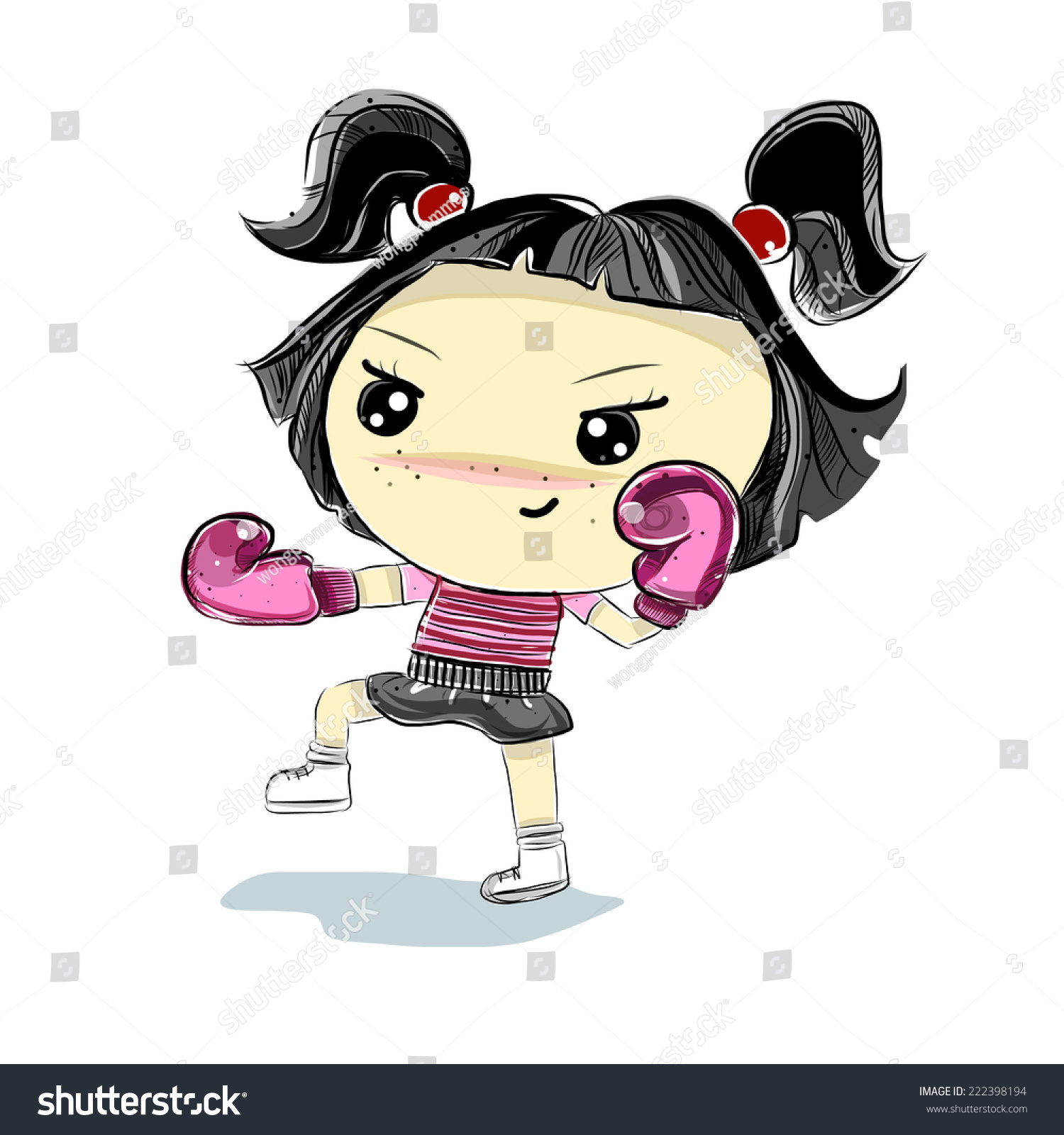 Vector Illustration Cute Kickboxing Girl Cartoon: เวกเตอร์สต็อก (ปลอด ...