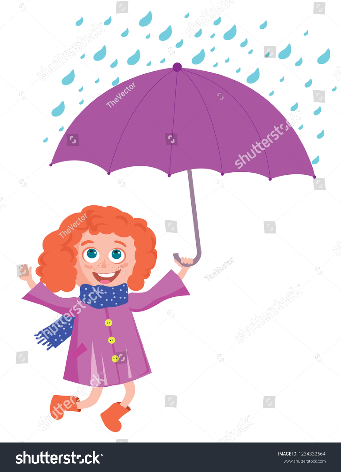 Vector Illustration Cute Kids Under Umbrella Stock Vector (Royalty Free ...