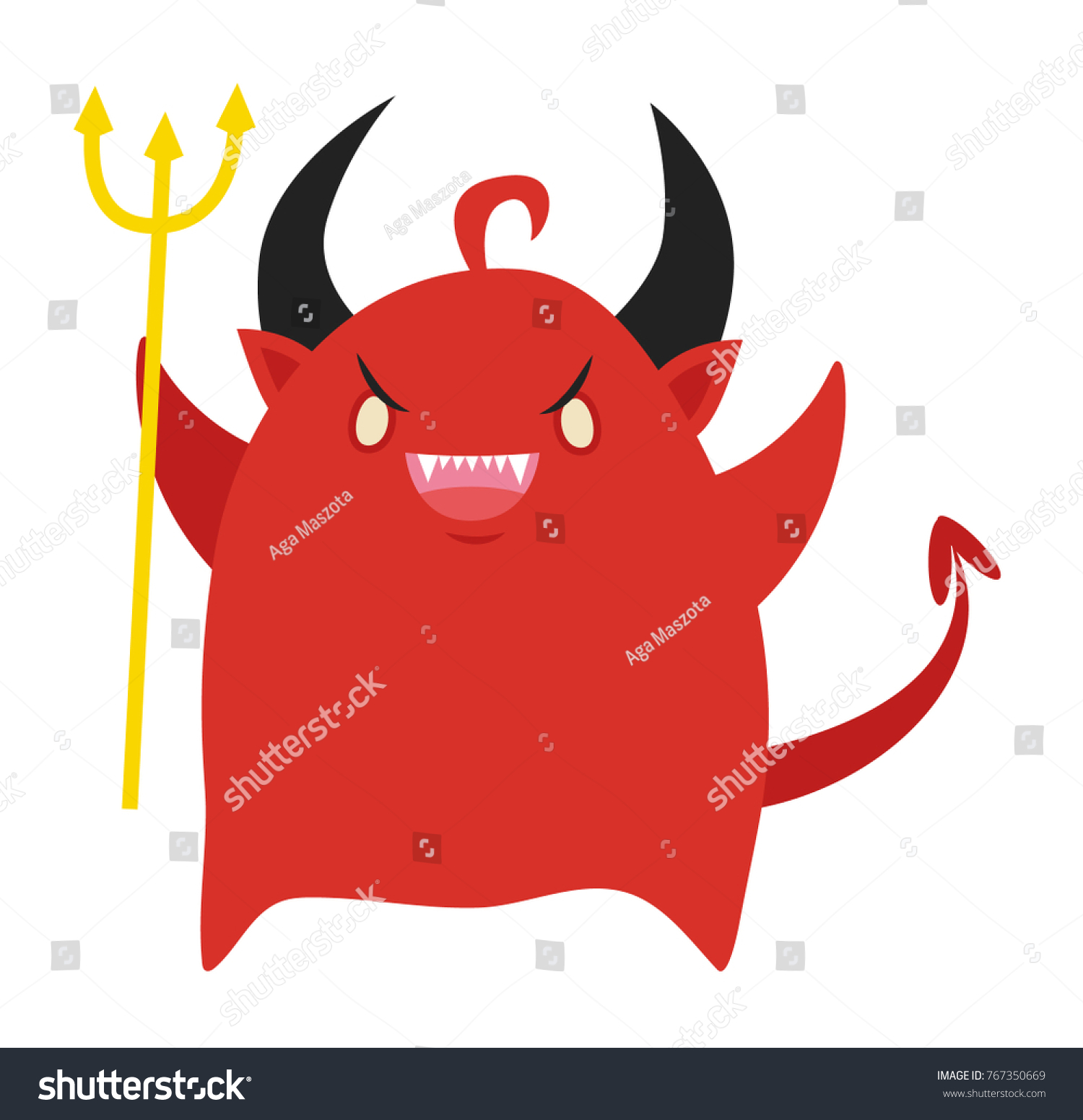 SVG of Vector illustration of cute little red devil standing with pitchfork on white background svg