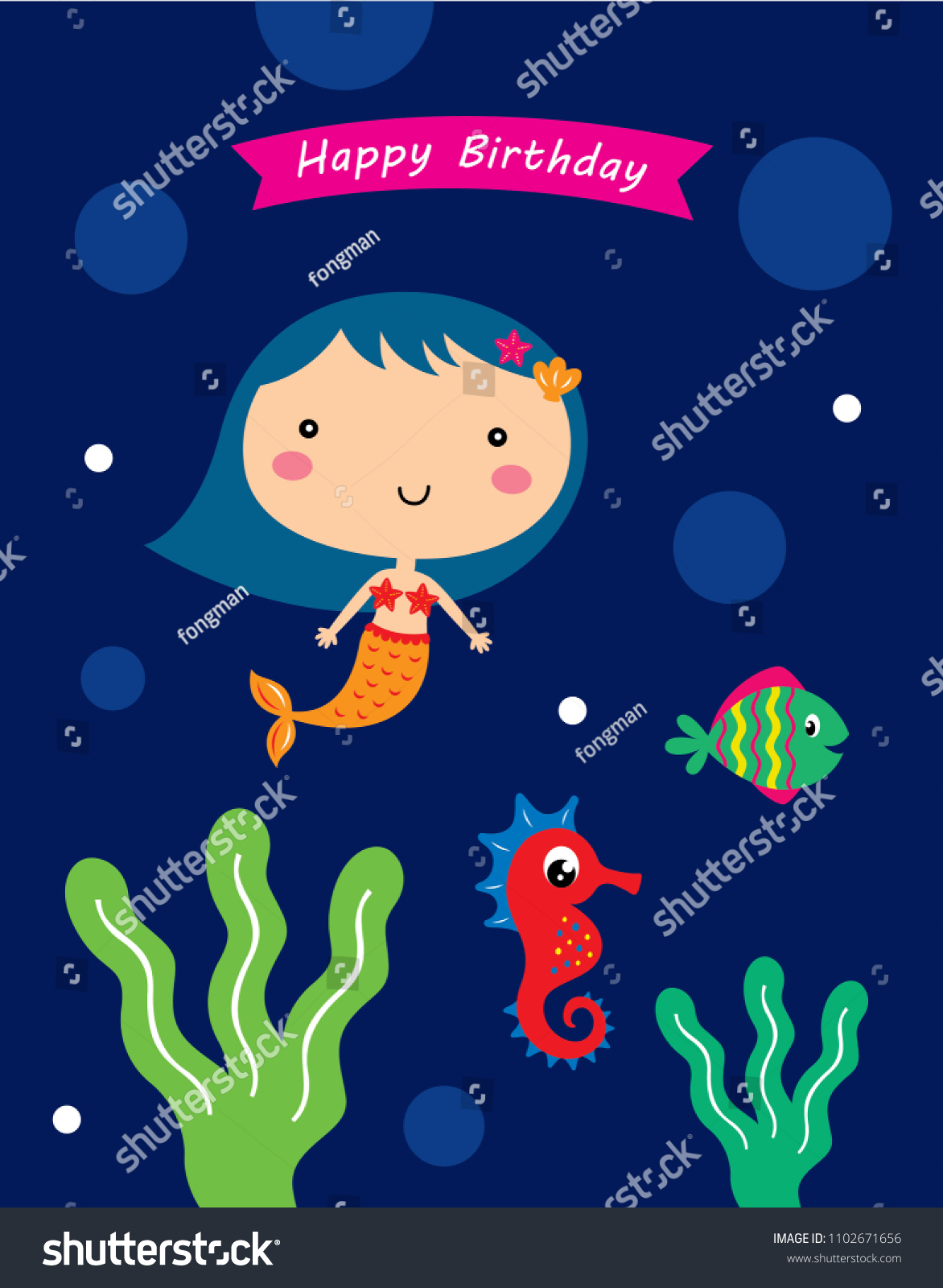 Vector Illustration Cute Mermaid Princess Happy Stock Vector (Royalty ...