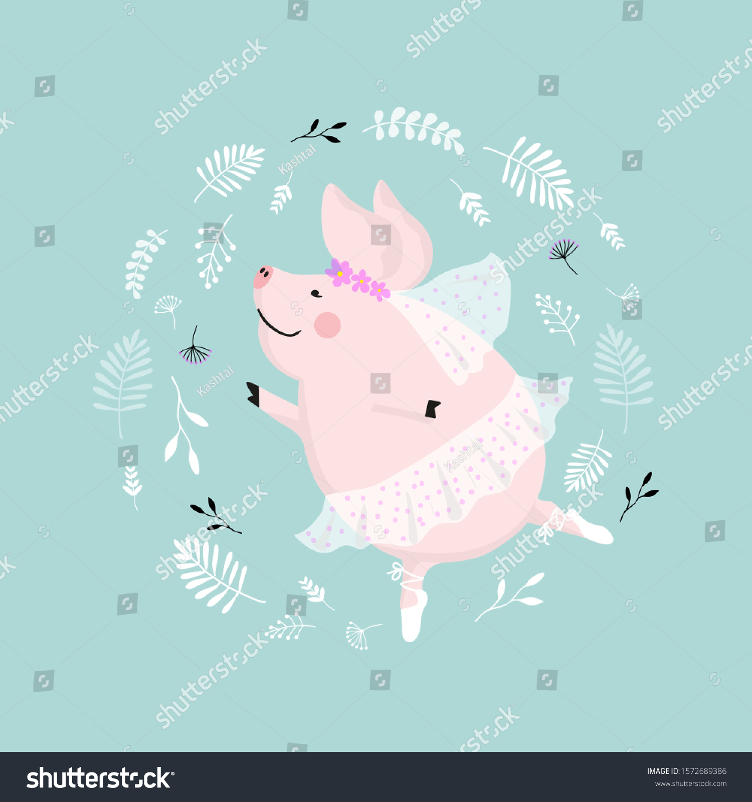 Vector Illustration Cute Pig Ballerina Dancing Stock Vector (Royalty ...