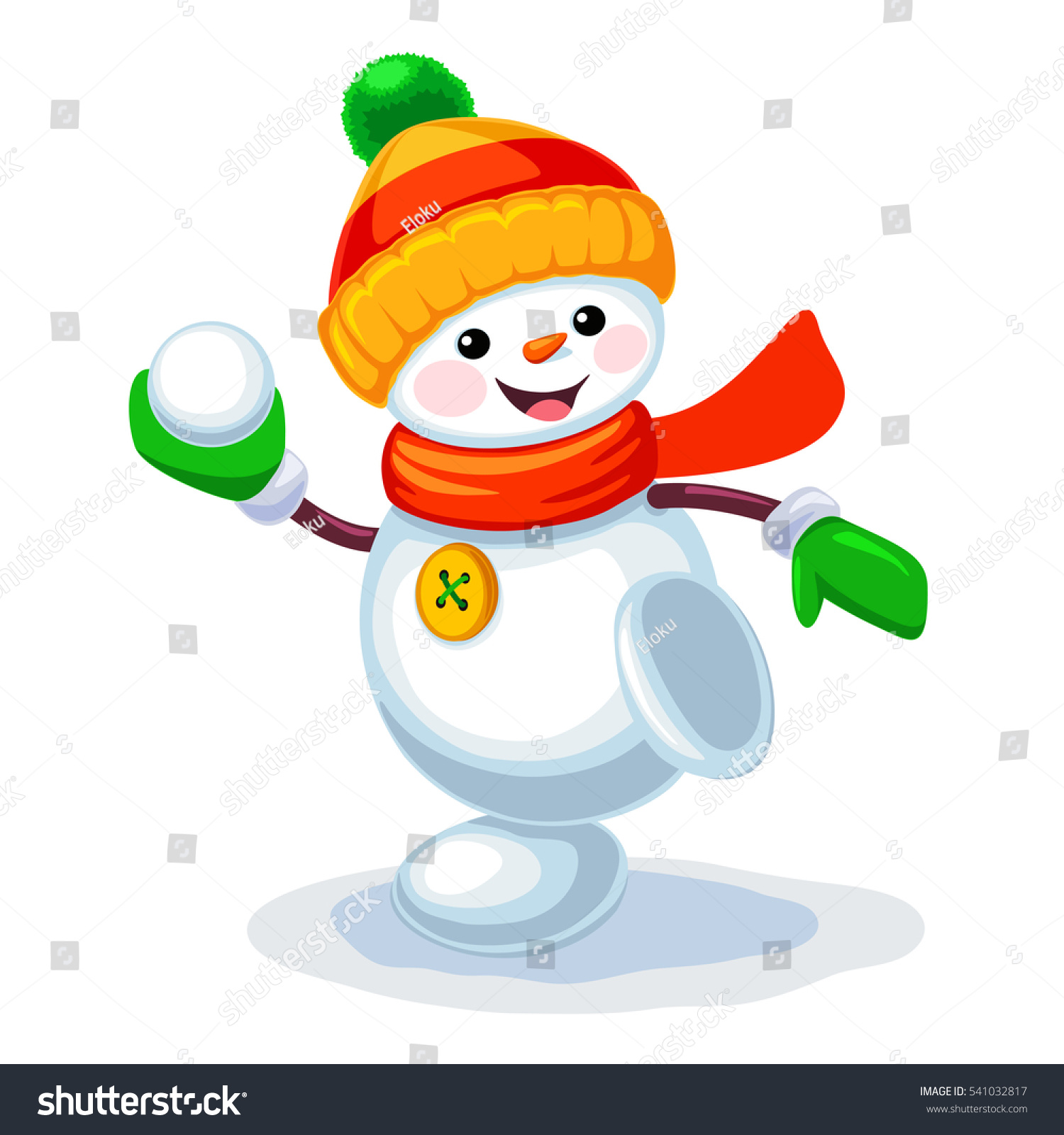 Vector Illustration Cute Snowman Playing Snowballs Stock Vector ...