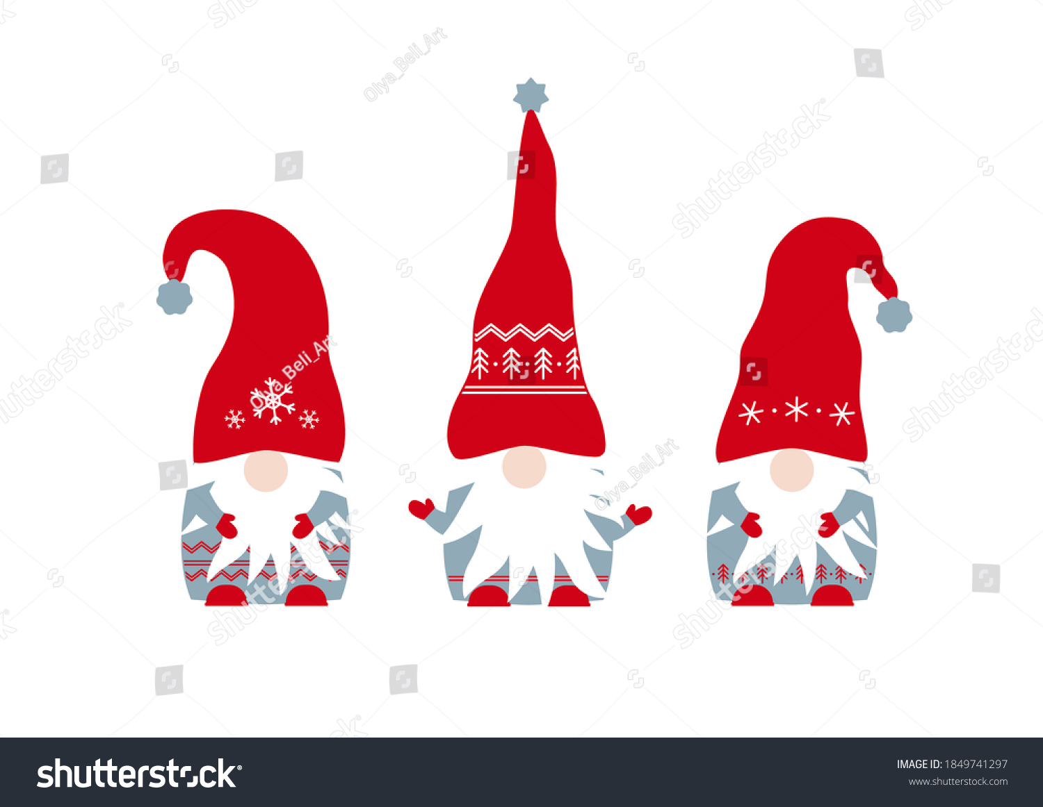 Vector Illustration Cute Three Christmas Gnomes Stock Vector (Royalty ...