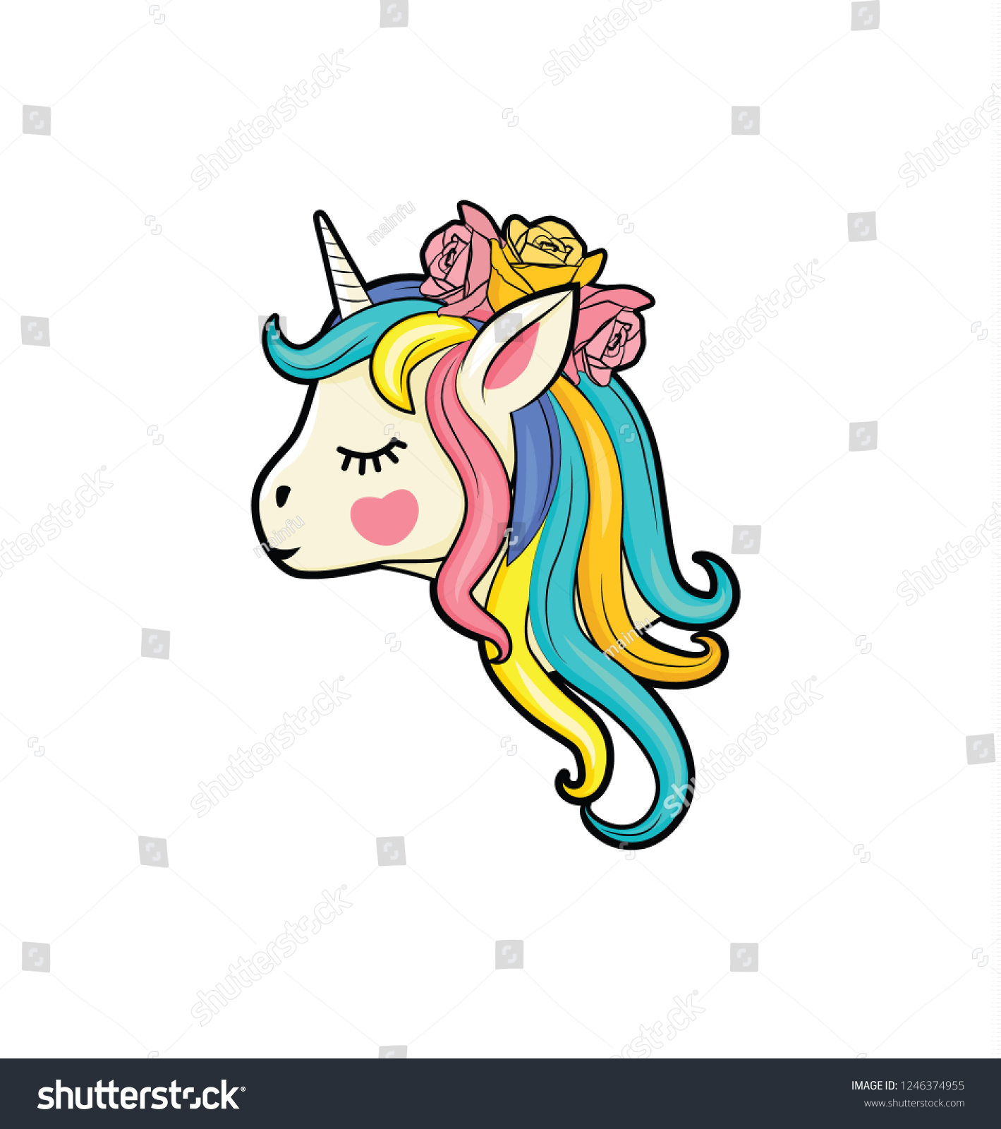 Vector Illustration Cute Unicorn Face Flower Stock Vector (Royalty Free ...