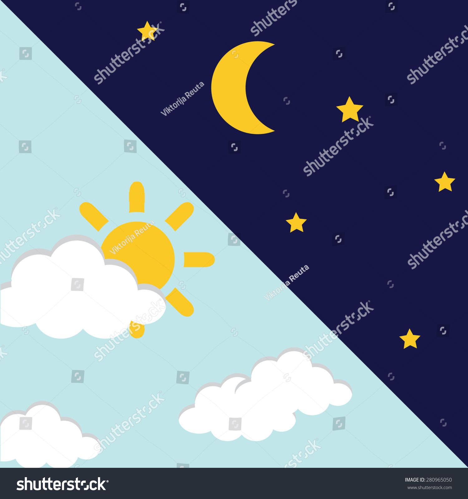 Vector Illustration Of Day And Night. Day Night Concept, Sun And Moon ...