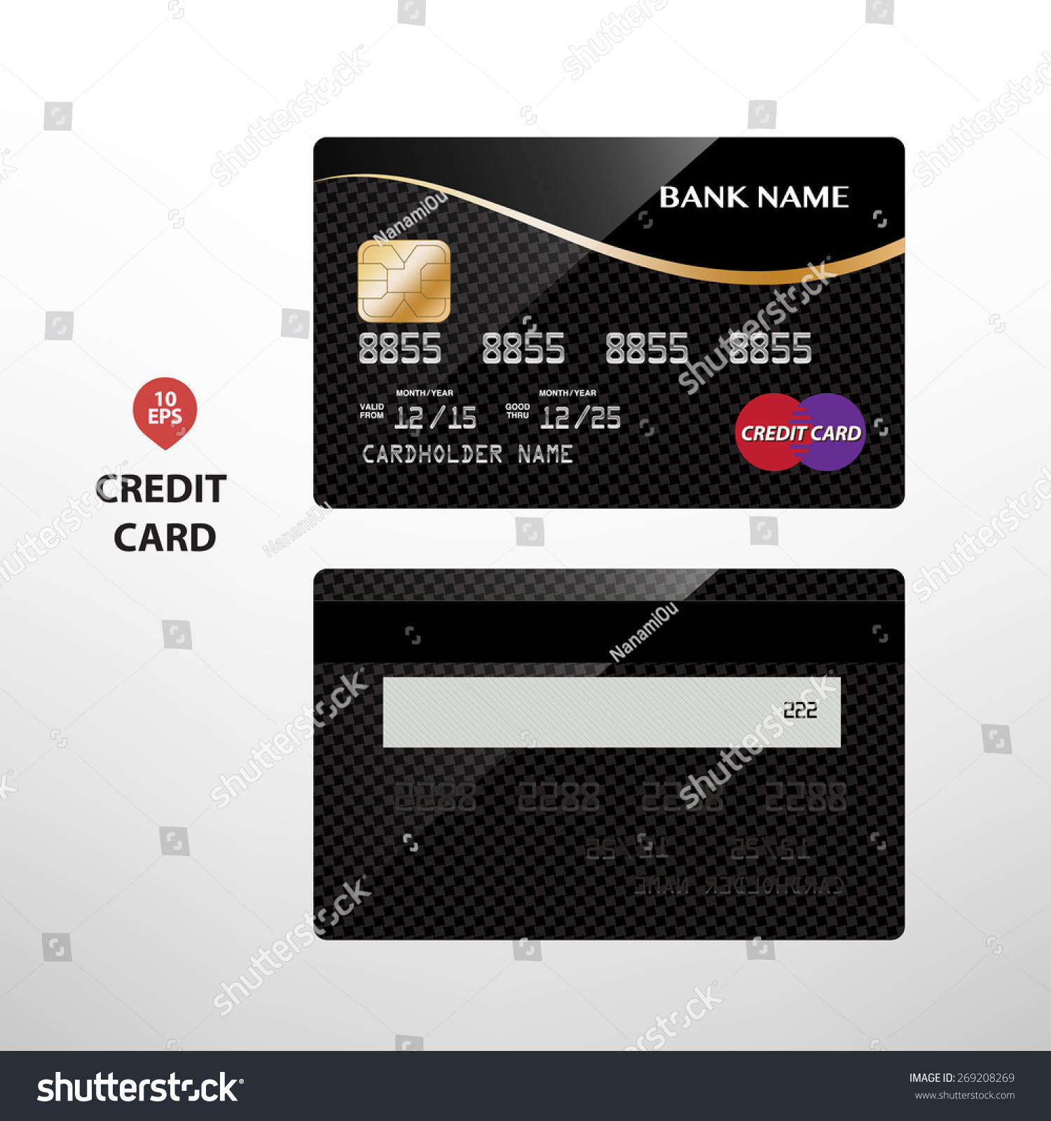 Vector Illustration Of Detailed Glossy Black And Gold Credit Card ...