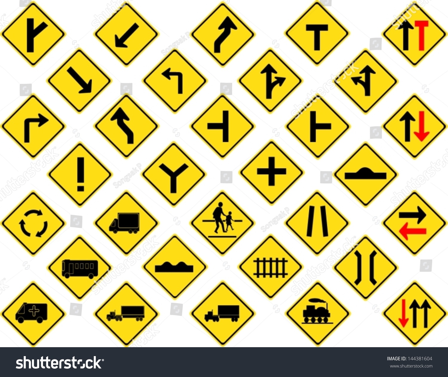 Vector Illustration Diamond Yellow Road Signs Stock Vector 144381604 ...