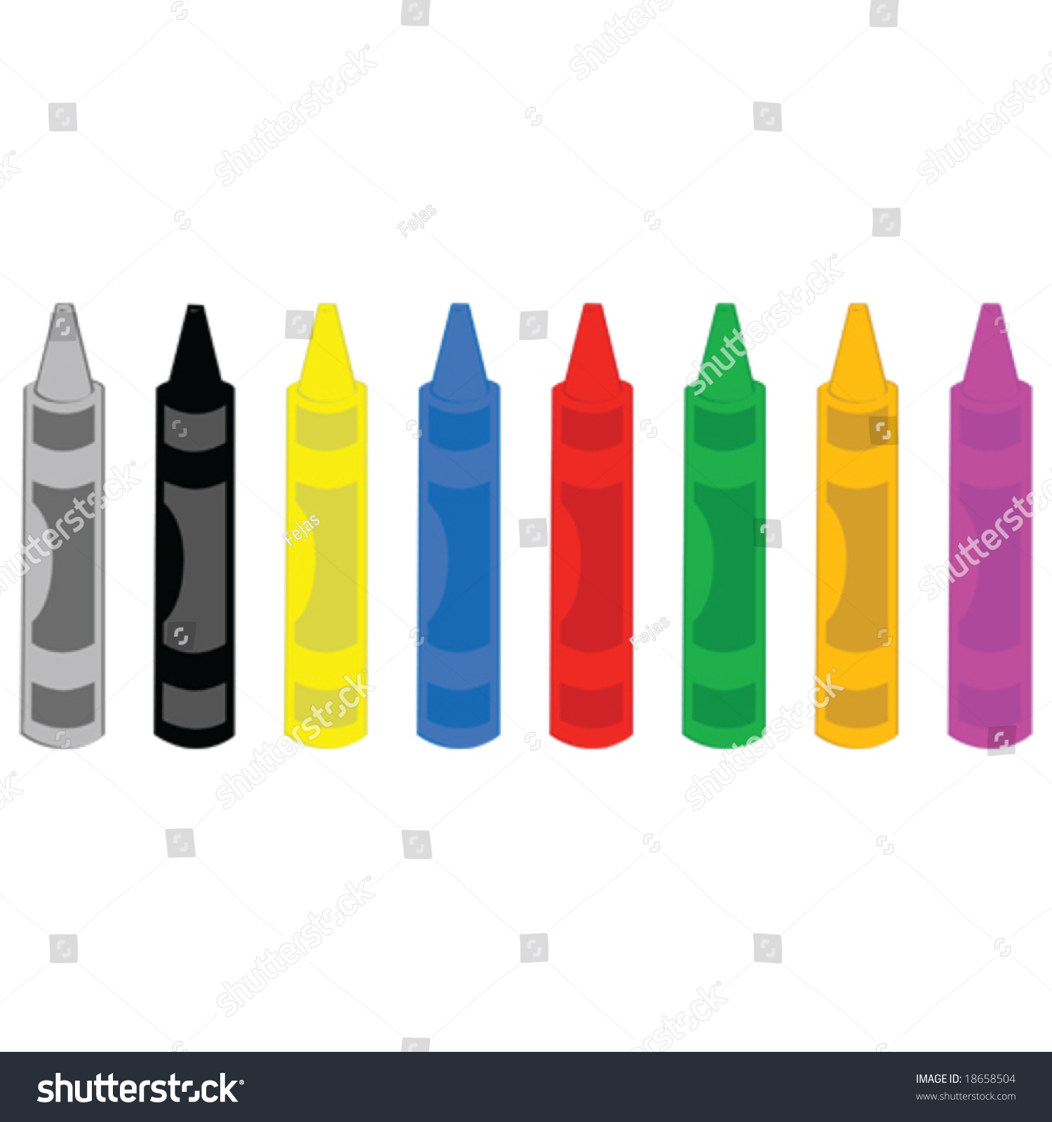 Vector Illustration Different Colored Crayons Aligned Stock Vector ...