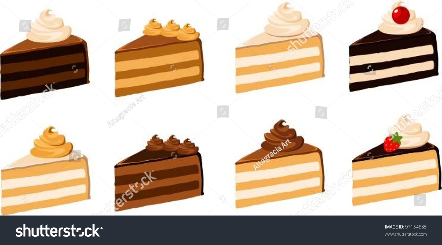 SVG of Vector illustration of 8 different kinds of cake slices. svg