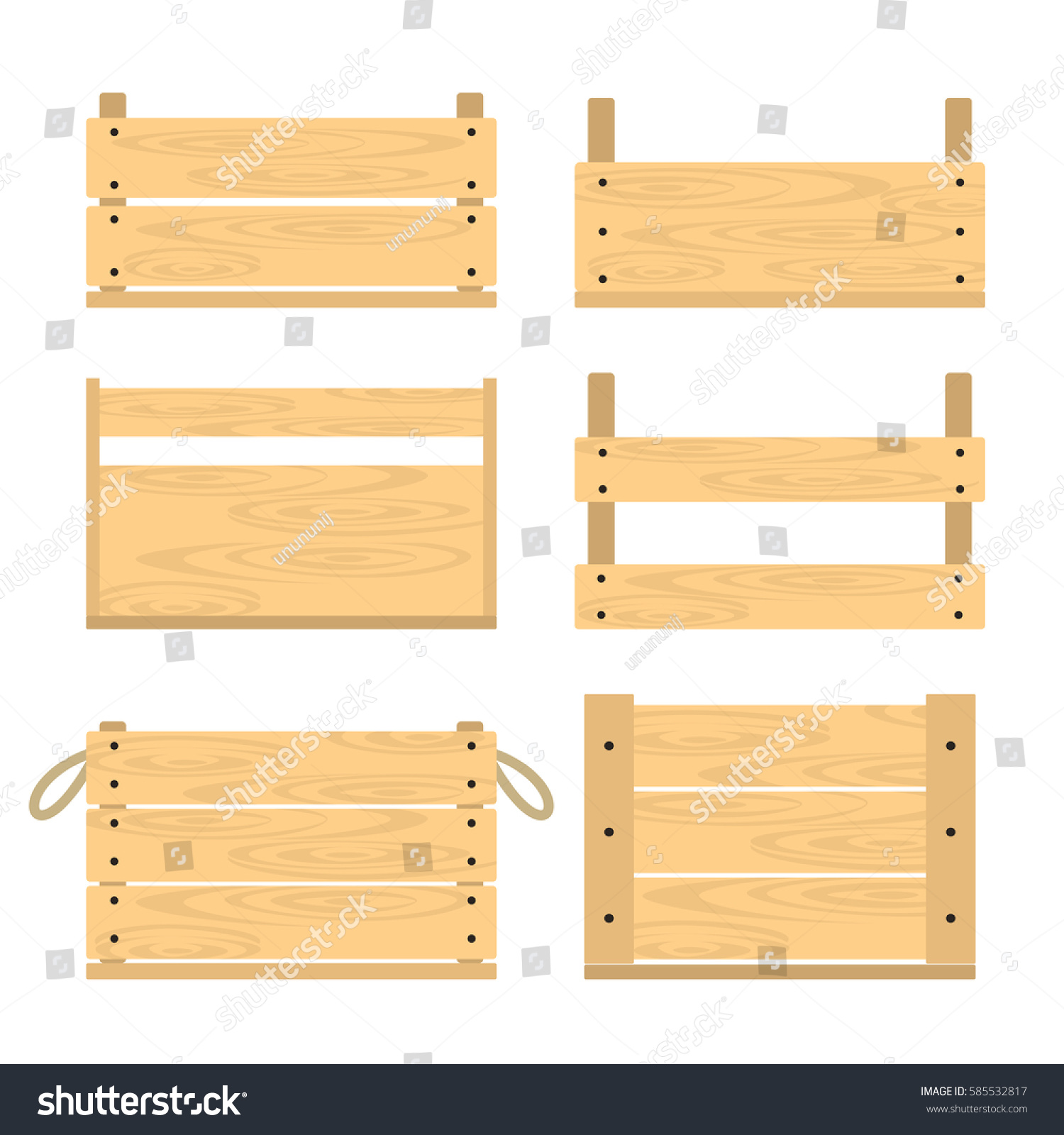 Vector Illustration Of Different Wooden Crates Flat Style Fruit And Vegetable Drawer Front View Vector Illustration Of Different Wooden Crates Flat Style Fruit And Vegetable Drawer Front View