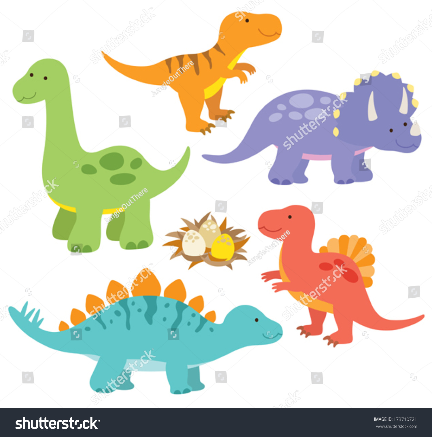 ステゴサウルス ブロントサウルス ヴェロキラプトル トリケラトプス ティラノサウルス スピノサウルスなどの恐竜のベクターイラスト のベクター画像素材 ロイヤリティフリー