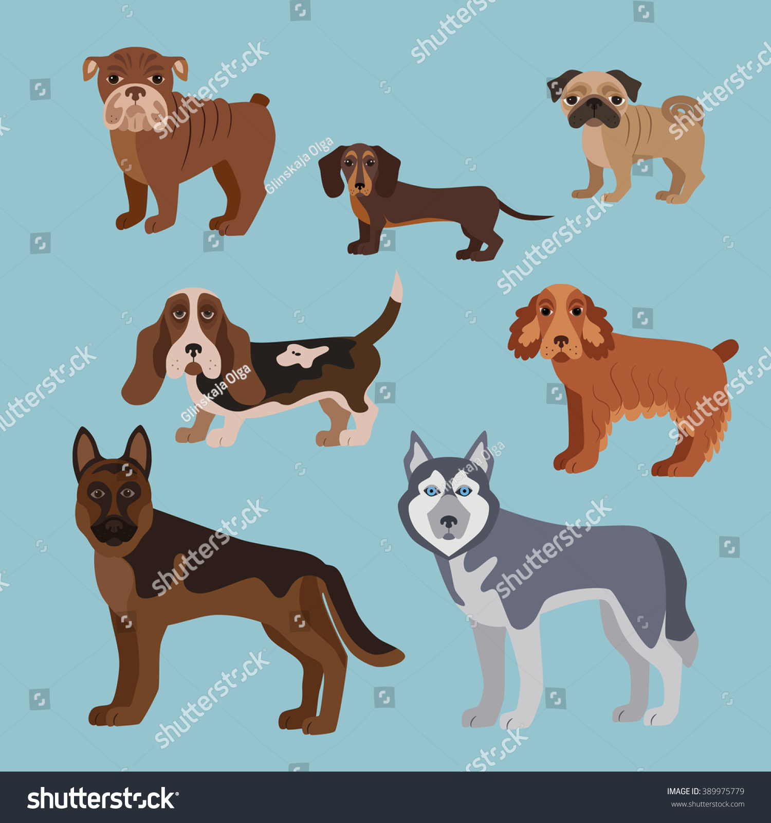 Vector Illustration Dog Breed Set Flat Stock Vector (Royalty Free