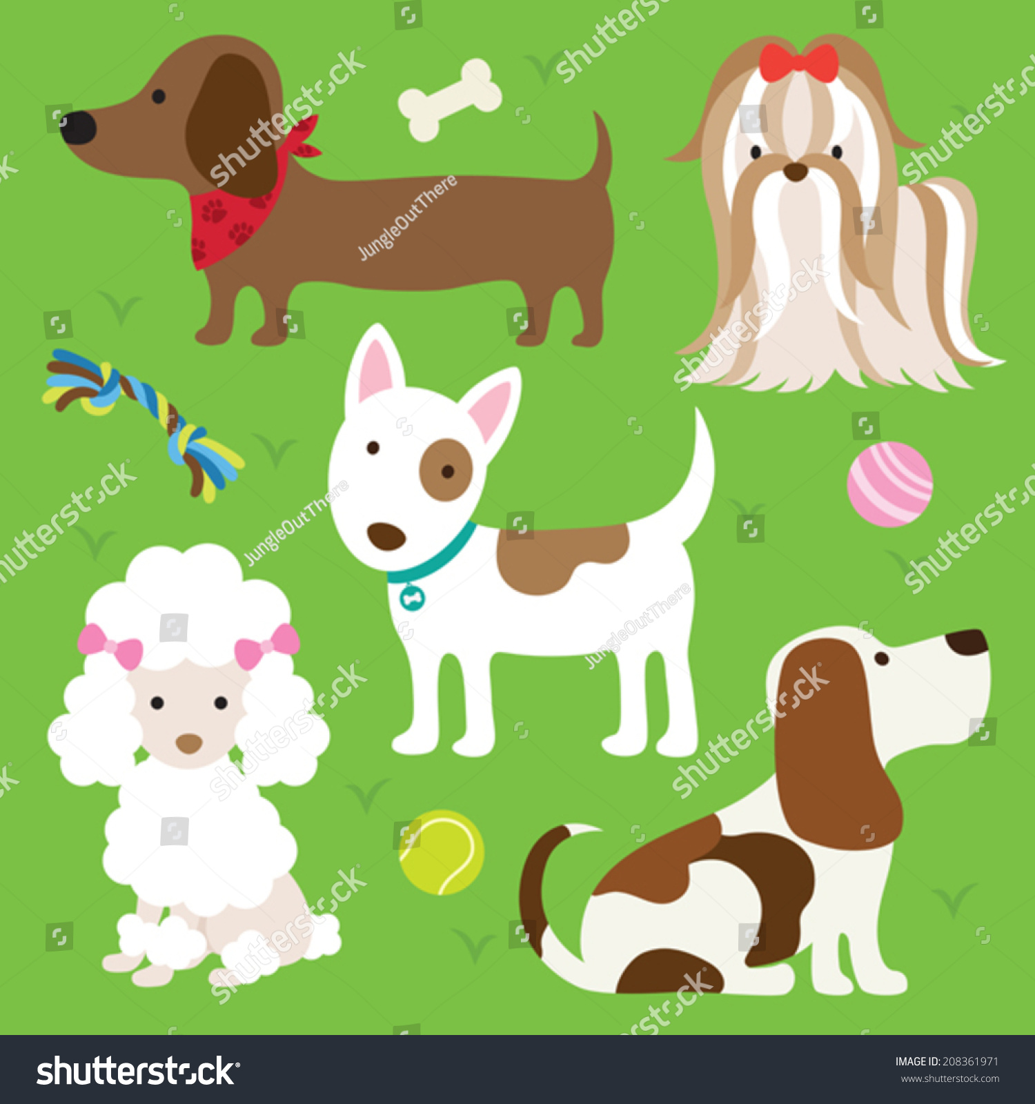 Vector Illustration Of Dogs With Toys. - 208361971 : Shutterstock