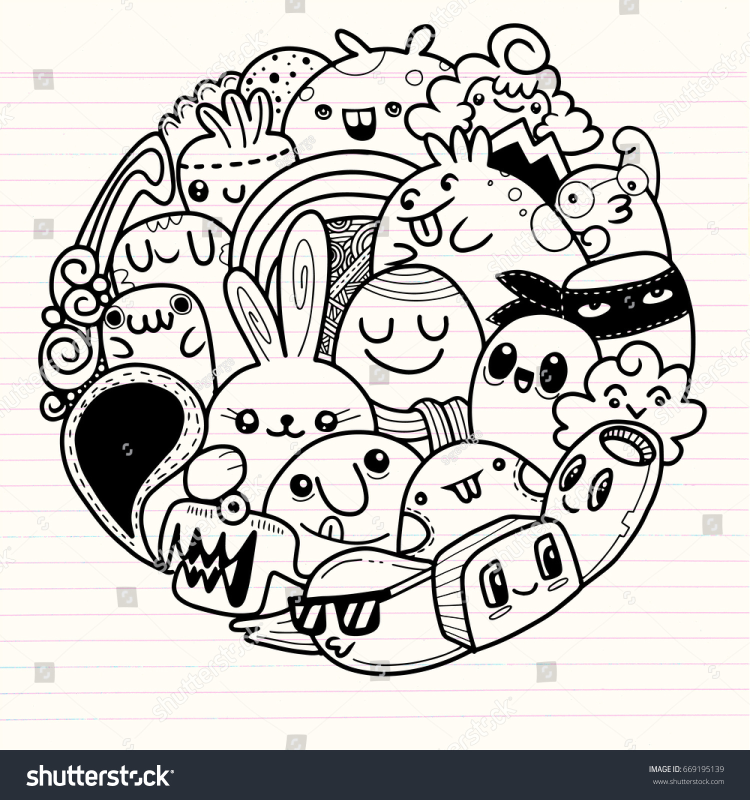 Vector Illustration Doodle Cute Monster Background Stock Vector