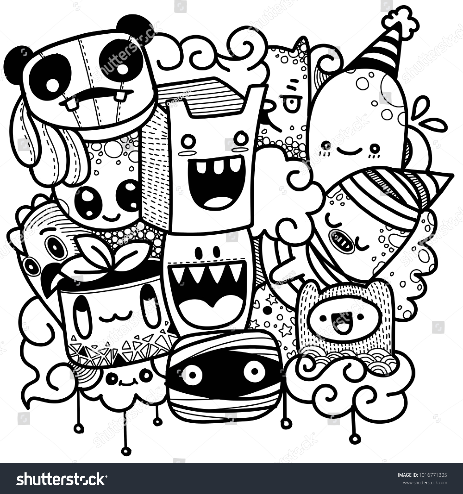 Vector Illustration Doodle Cute Monster Background Stock Vector