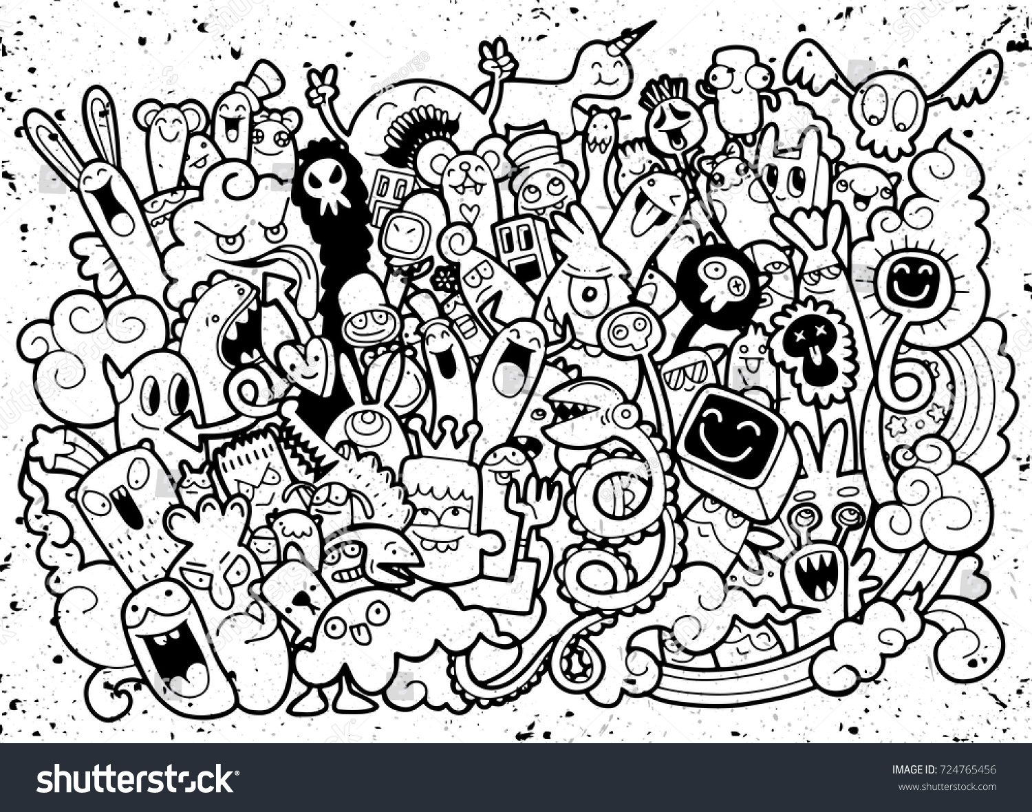 Vector Illustration Doodle Cute Monster Background Stock Vector