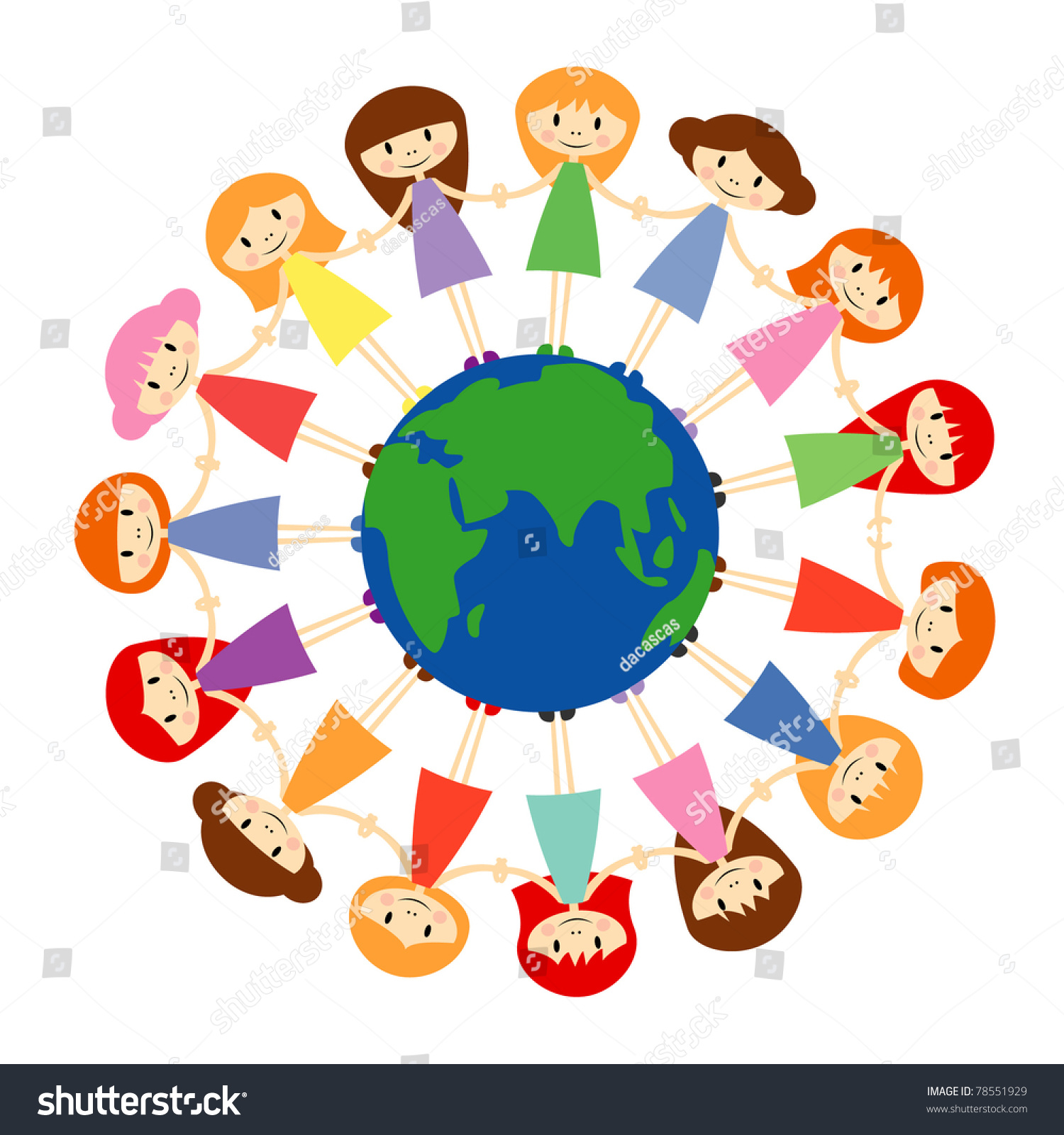 Vector Illustration Of Earth And Cartoon Girls - 78551929 : Shutterstock