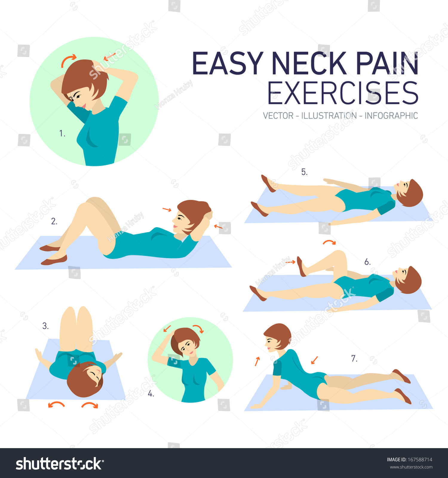 Vector Illustration Easy Neck Pain Exercises Stock Vector 167588714 ...