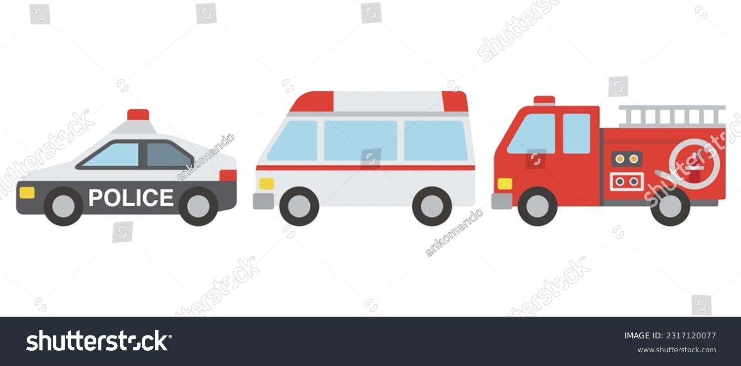 SVG of Vector illustration of emergency vehicle, police car and ambulance and fire truck svg