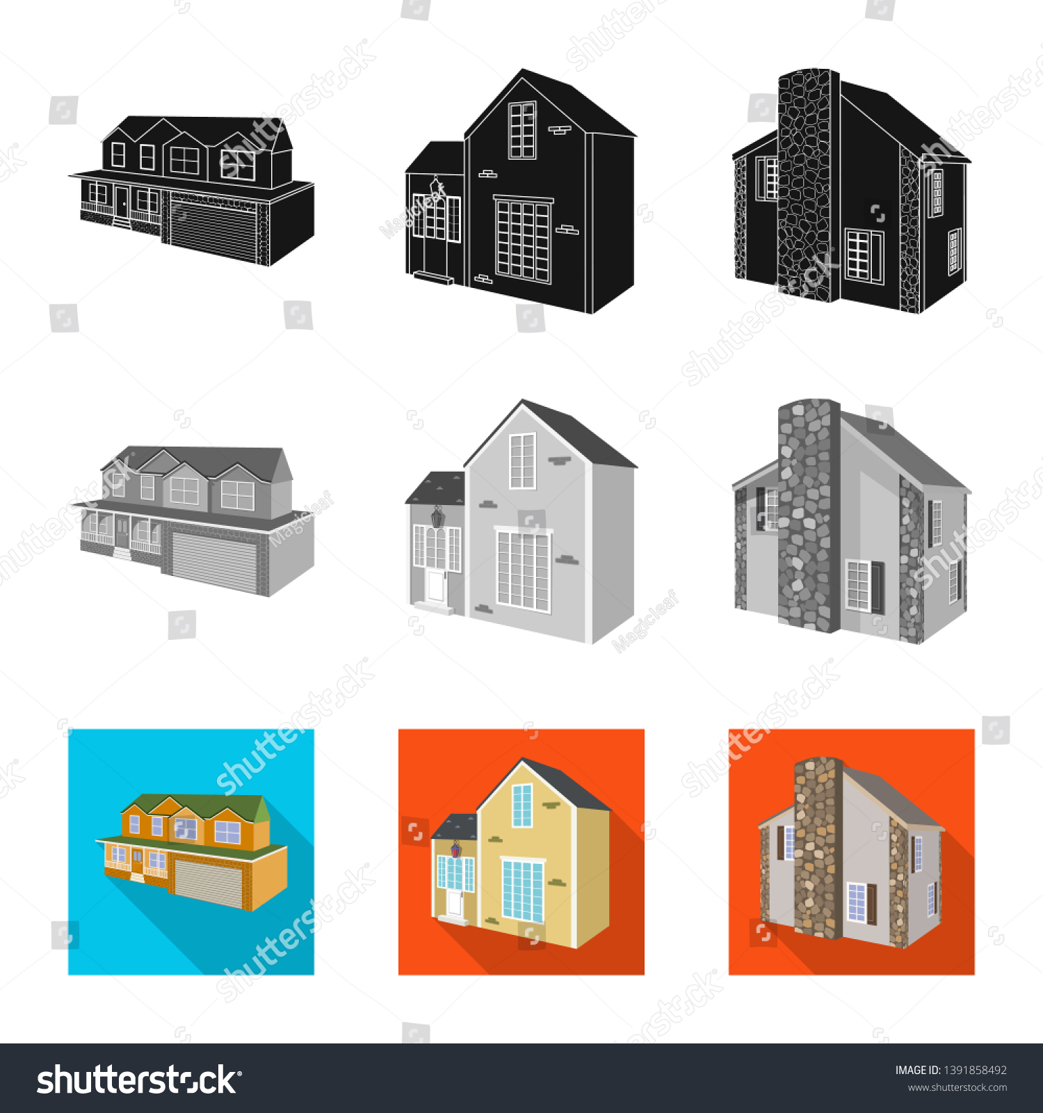 Vector Illustration Facade Housing Symbol Set Stock Vector (Royalty ...