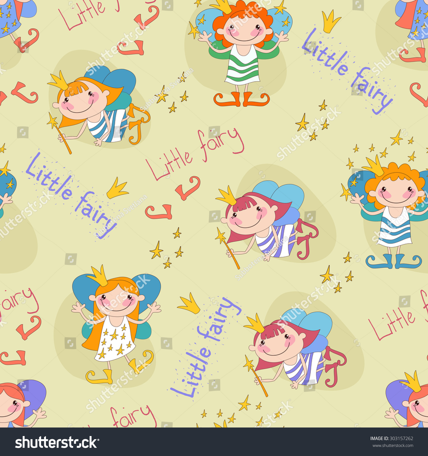 Vector Illustration Of Fairies. The Little Fairies. Seamless Background ...