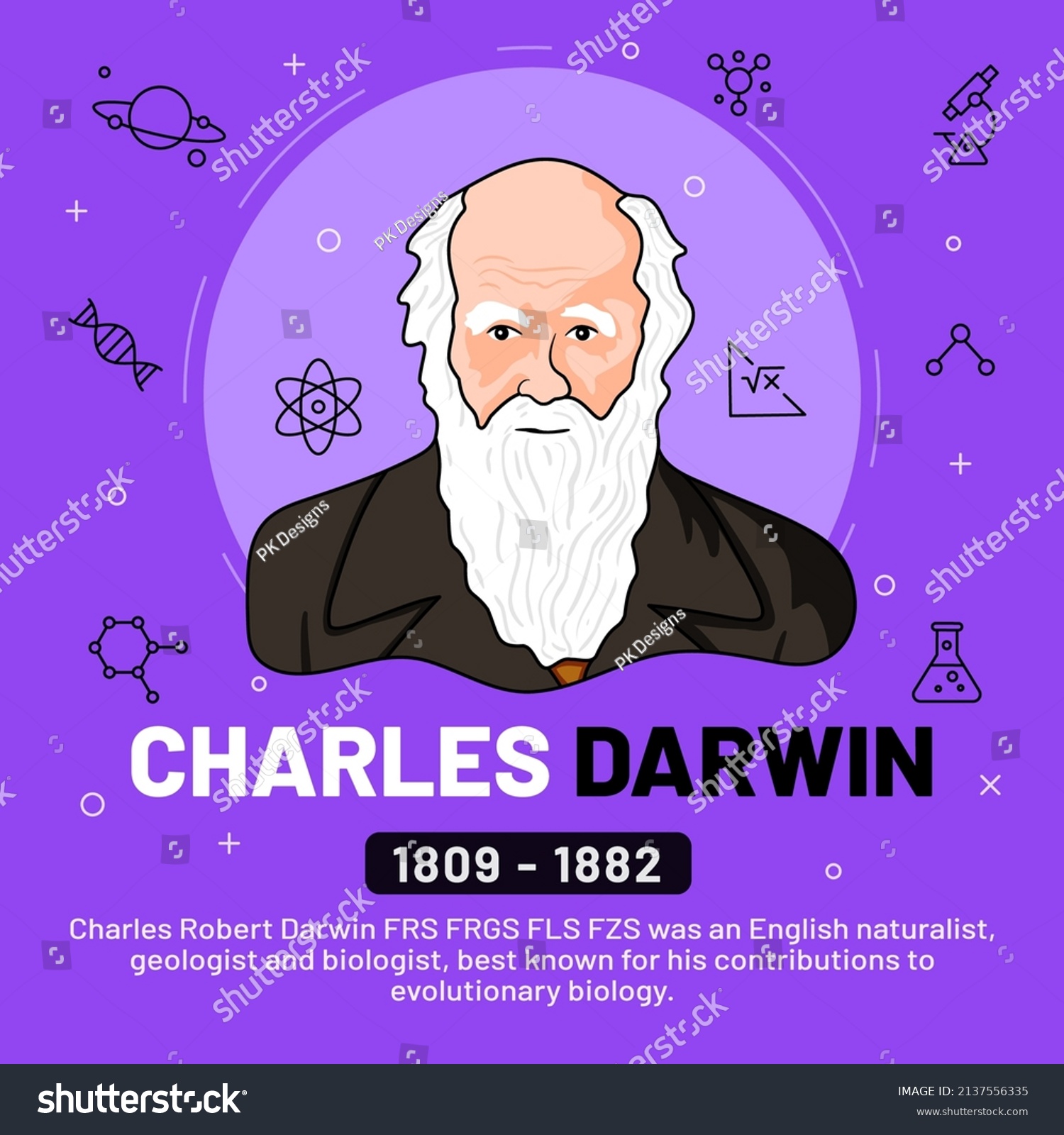 Vector Illustration Famous Personalities Charles Darwin Vector có sẵn