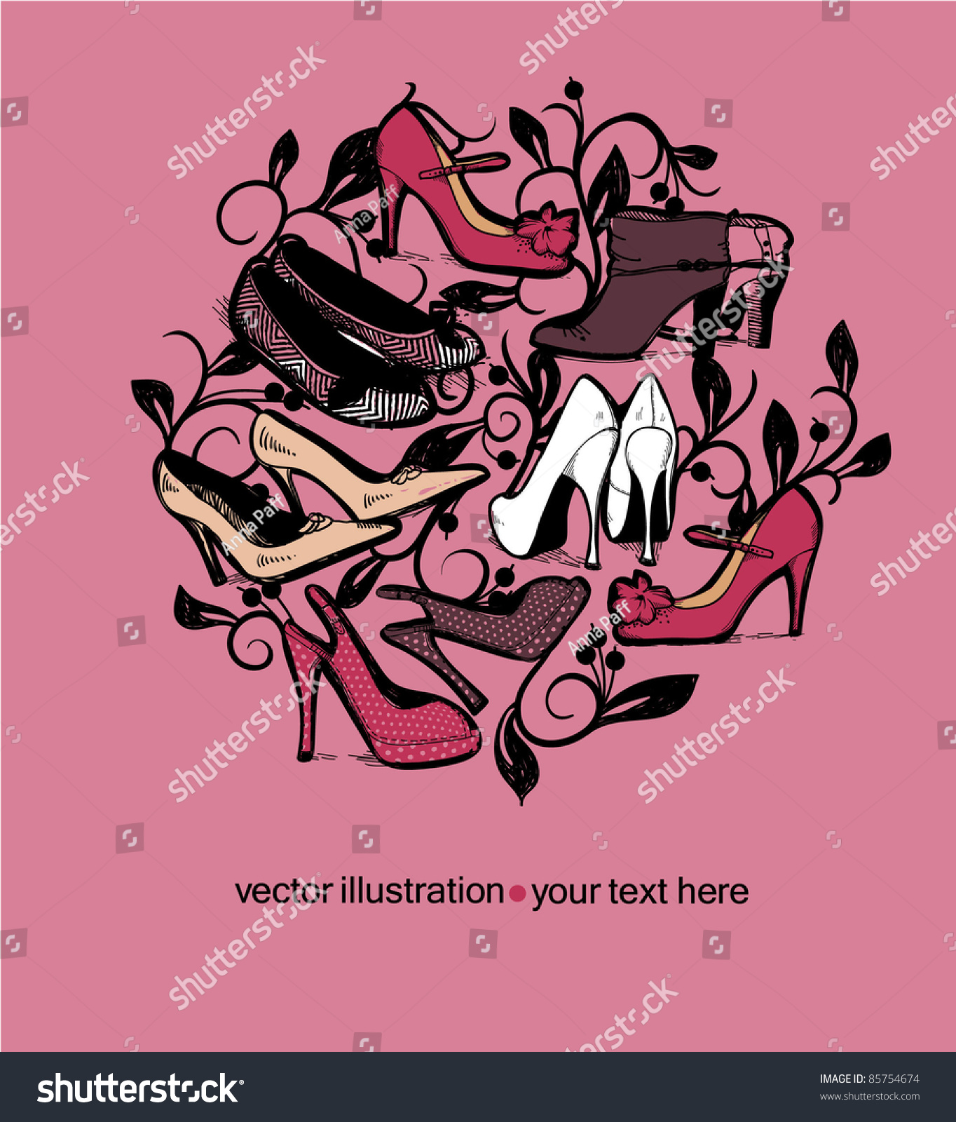 Vector Illustration Fantasy Plants Fashion Shoes Stock Vector 85754674 ...