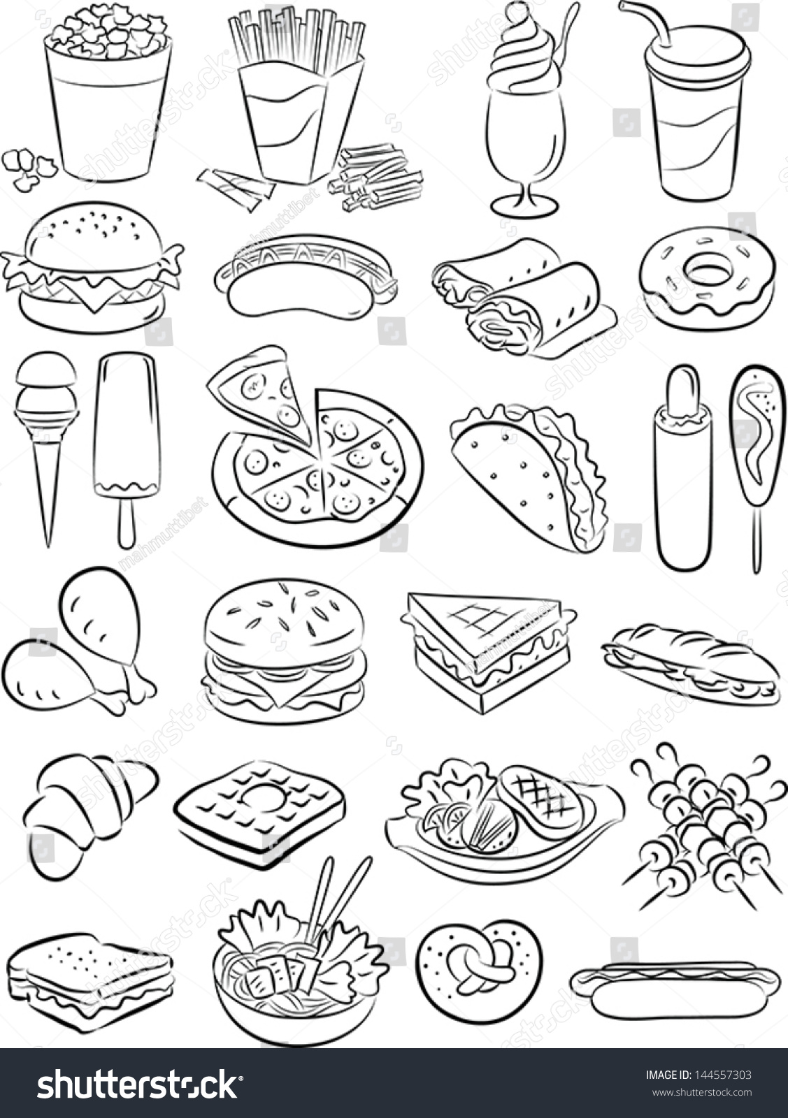 Vector Illustration Fast Food Collection Black Stock Vector 144557303 ...