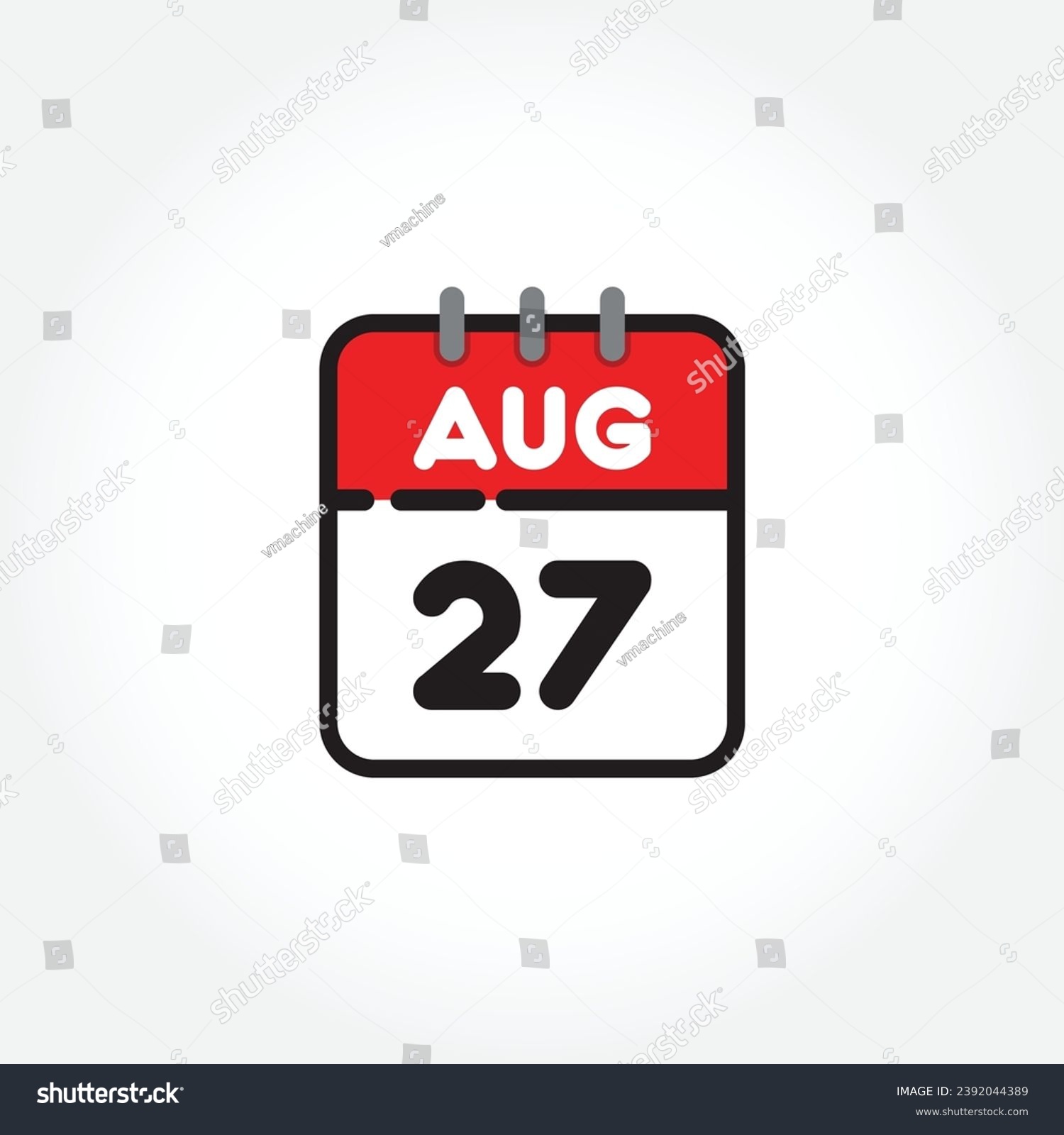 SVG of vector illustration of flat calendar icon. Simple calendar with August 27 svg