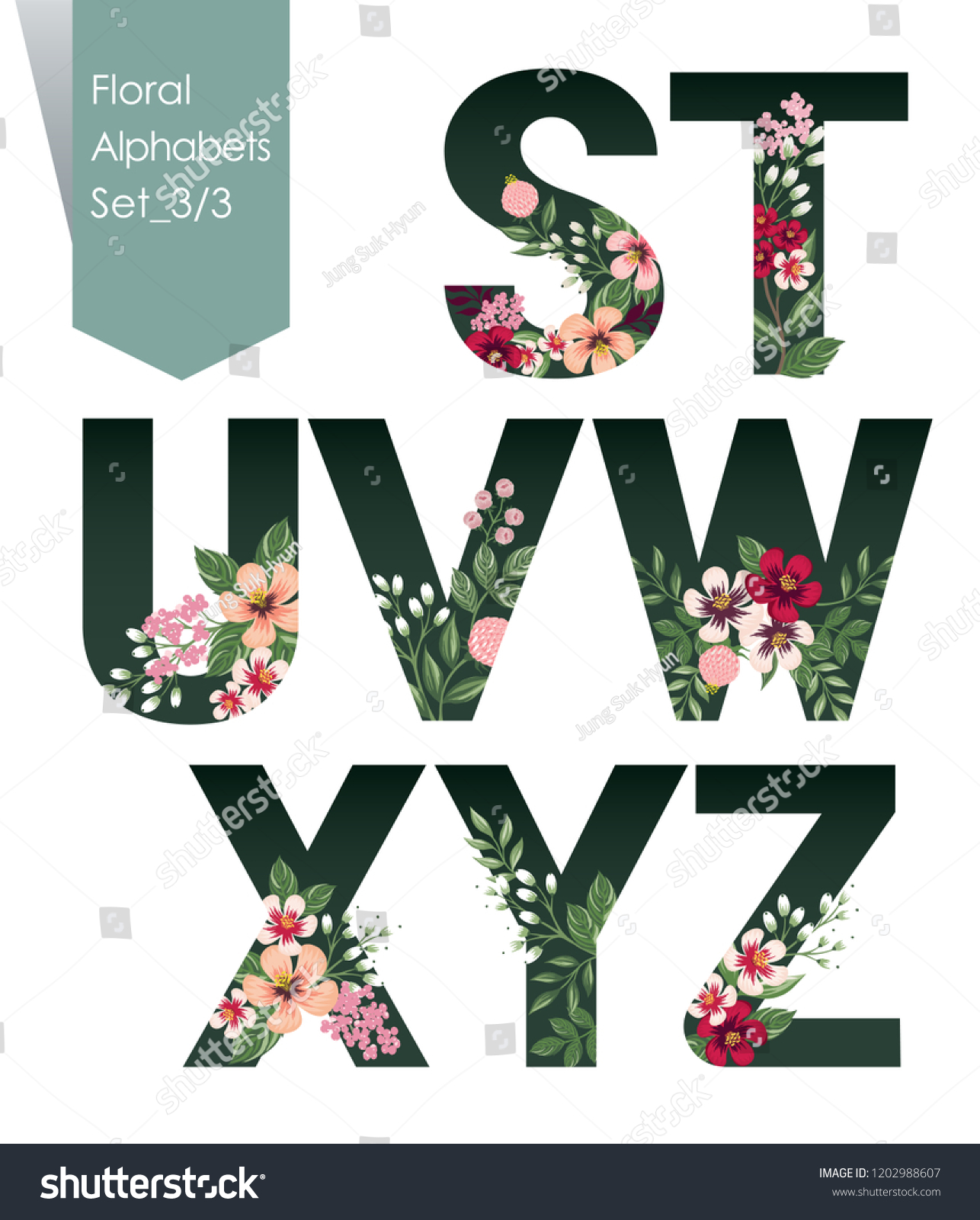 Vector Illustration Floral Alphabets Collection Set