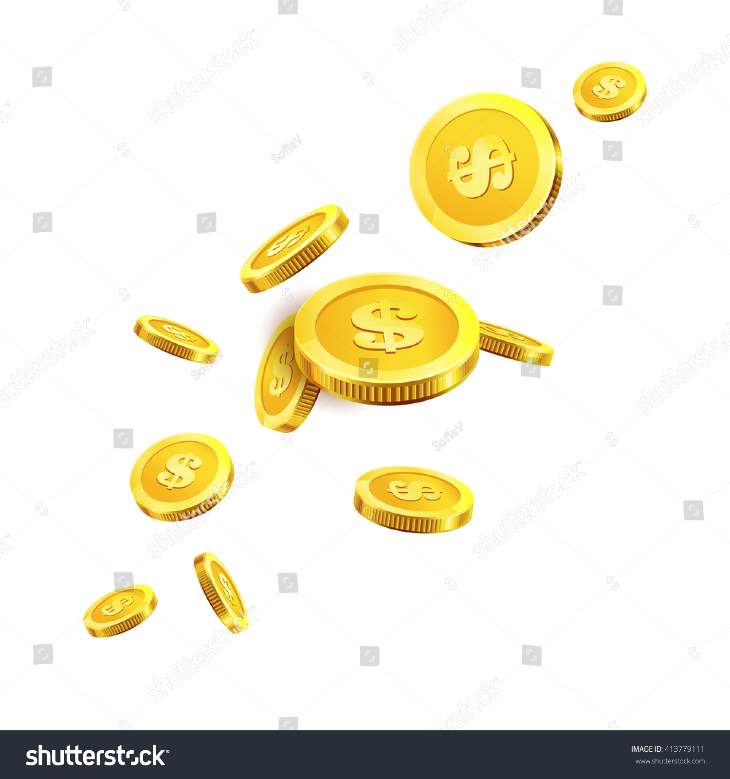 Vector Illustration Flying Golden Coins Isolated Stock Vector 413779111 