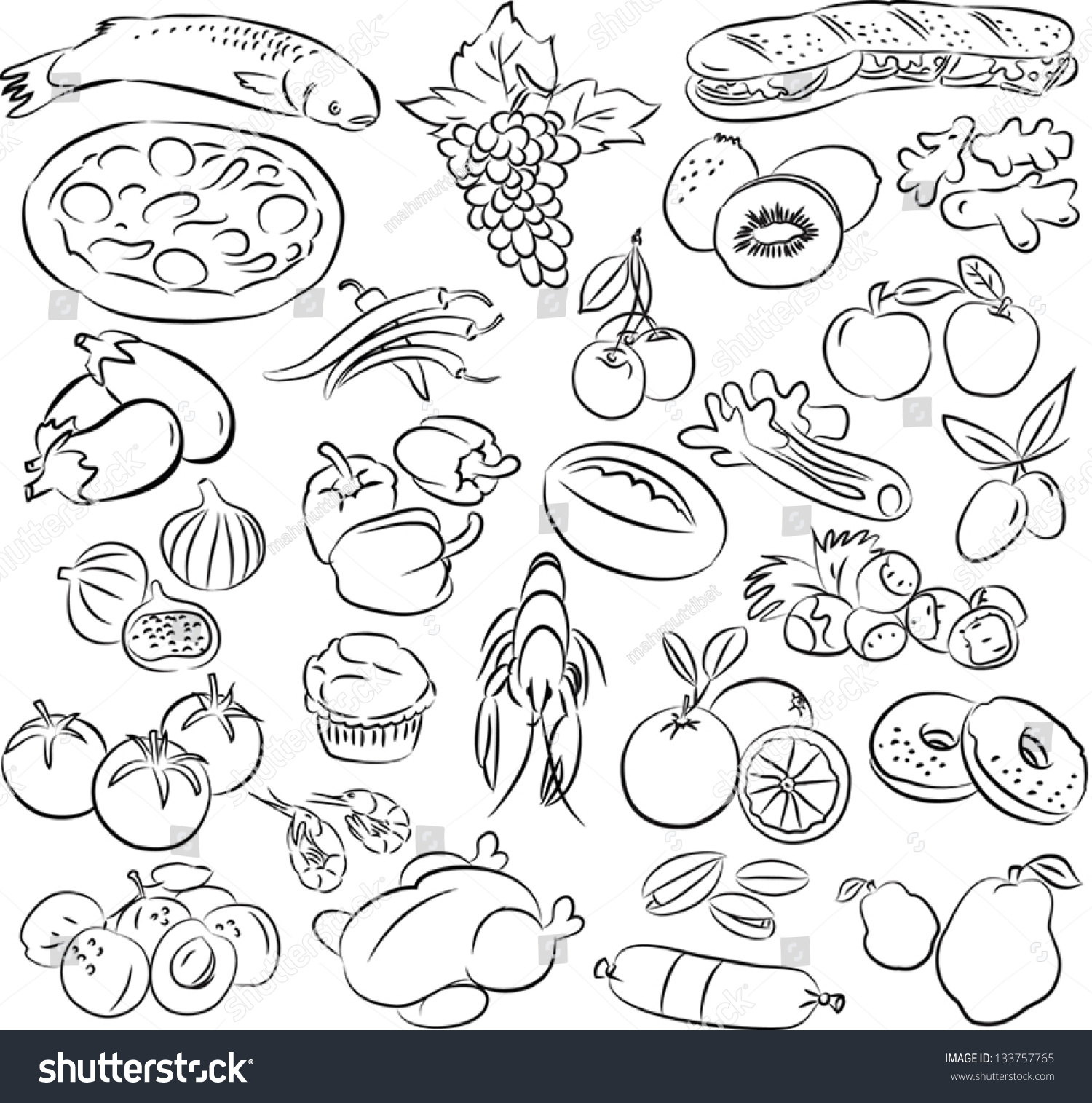 Vector Illustration Food Collection Black White Stock Vector 133757765 ...