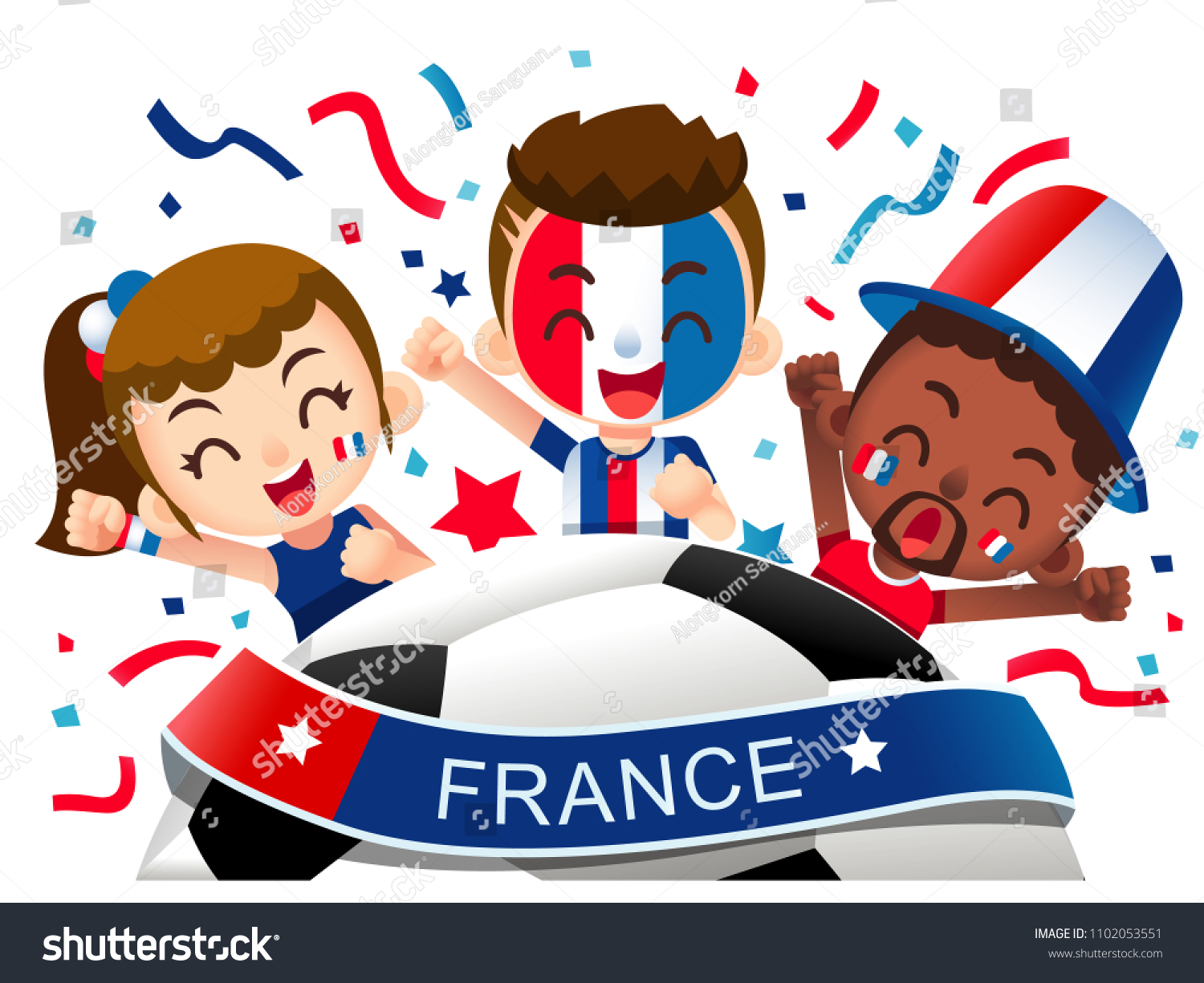 Vector Illustration France Football Fans Characters Stock Vector ...