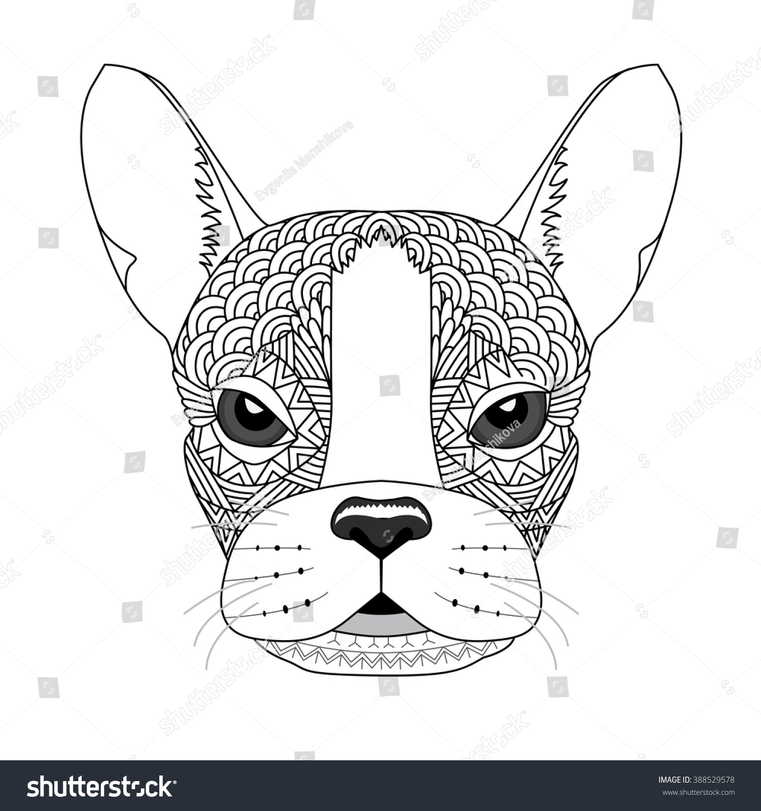 Vector Illustration French Bulldog Coloring Page Stock Tattoo Poster Shirt