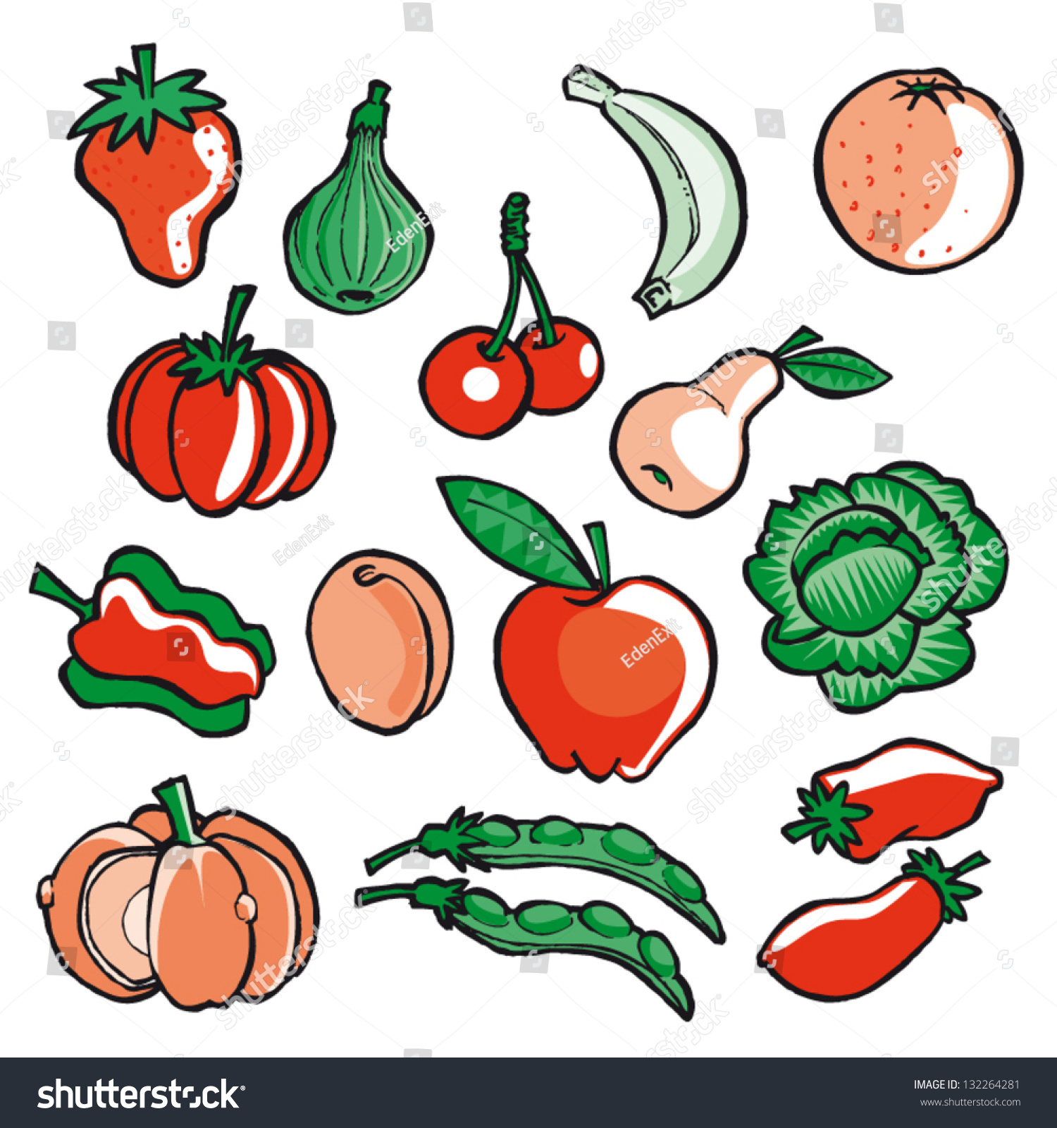 Vector Illustration Of Fruits And Vegetables - 132264281 : Shutterstock