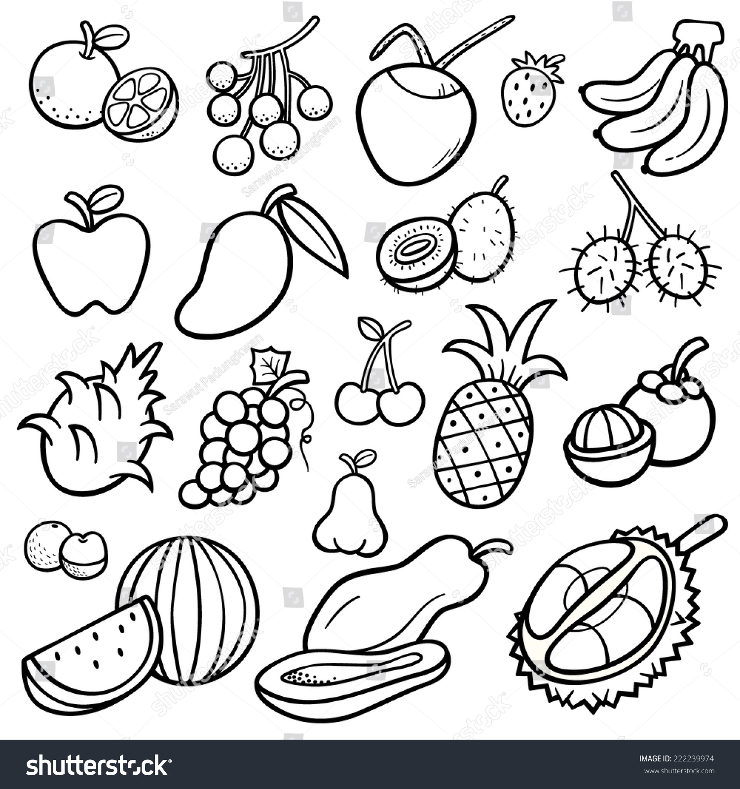 Vector Illustration Fruits Set Coloring Book Stock Vector 222239974 ...