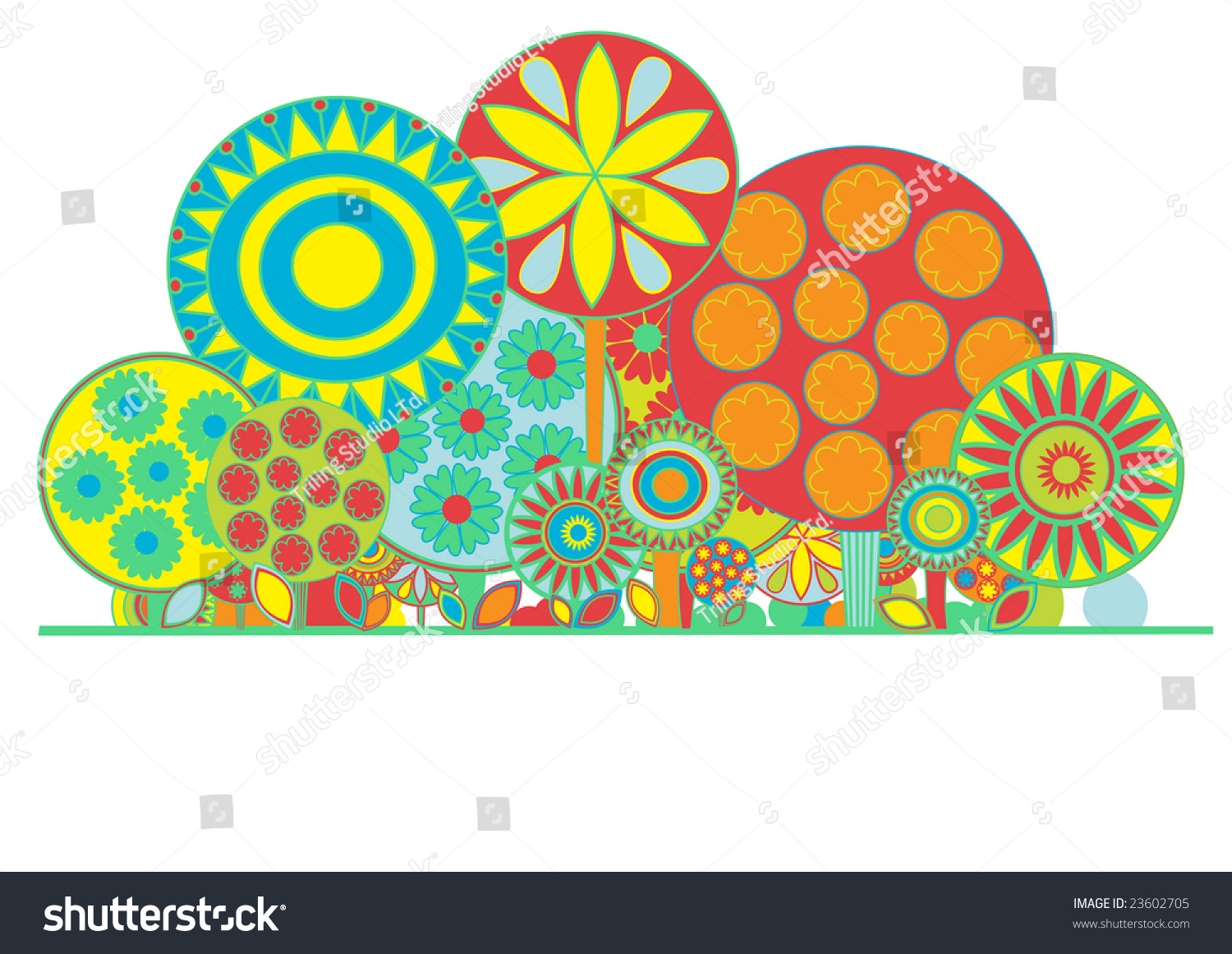 Vector Illustration Of Funky Floral Background. Decorated With Funny ...