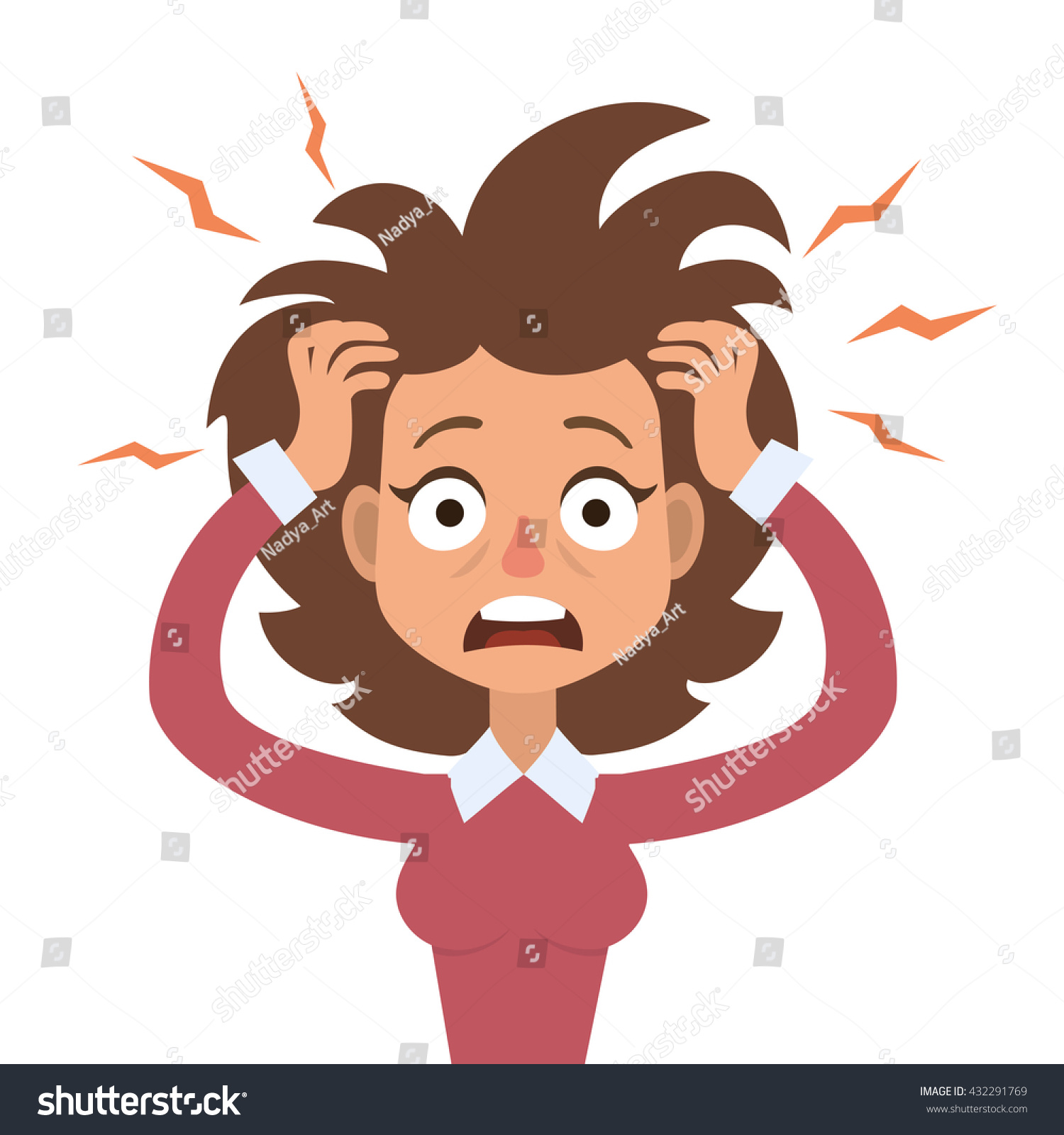 Vector Illustration Funny Brunette Stressed Woman Stock Vector (Royalty ...