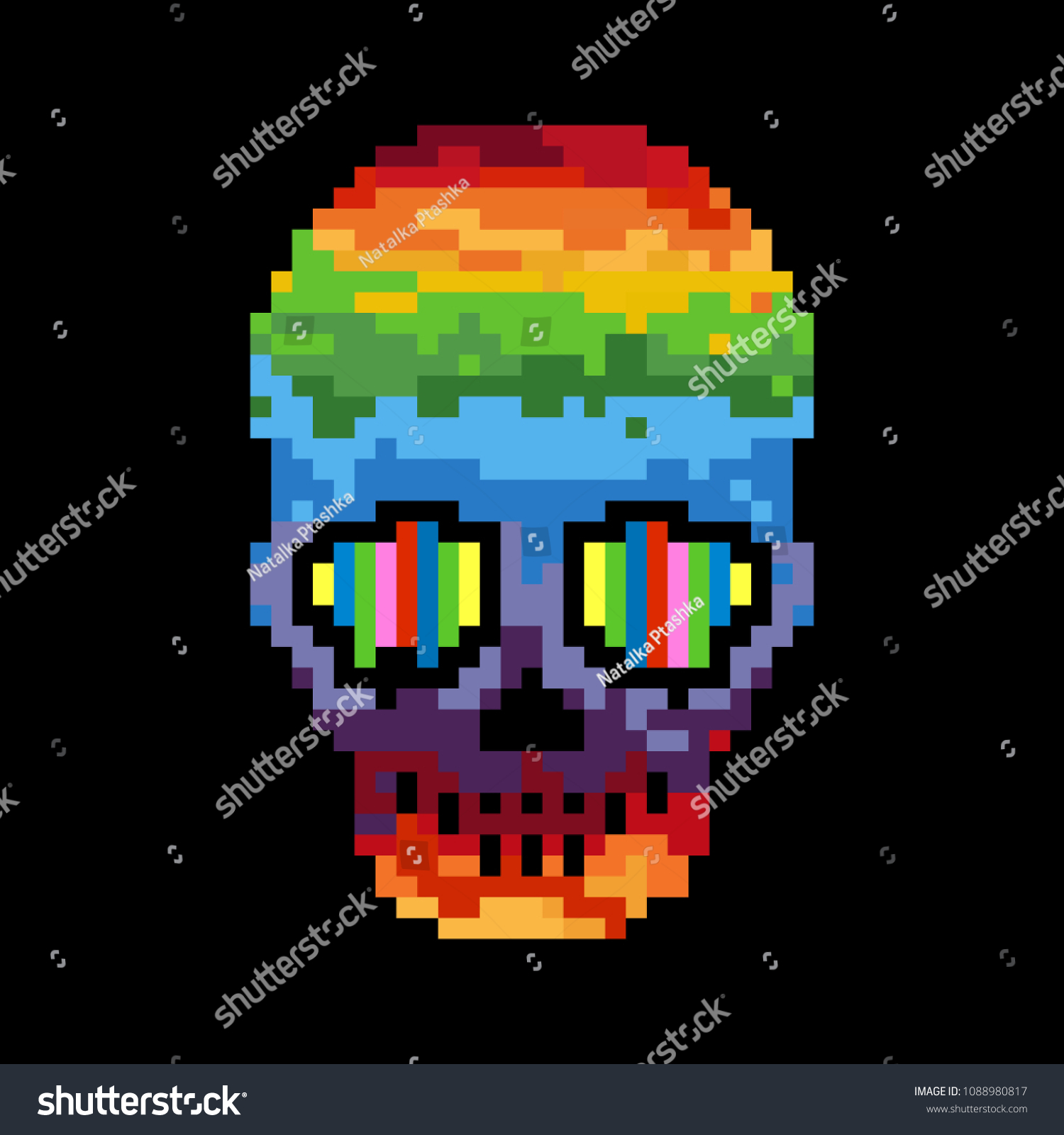 Vector Illustration Funny Cute Pixel Skull Stock Vector