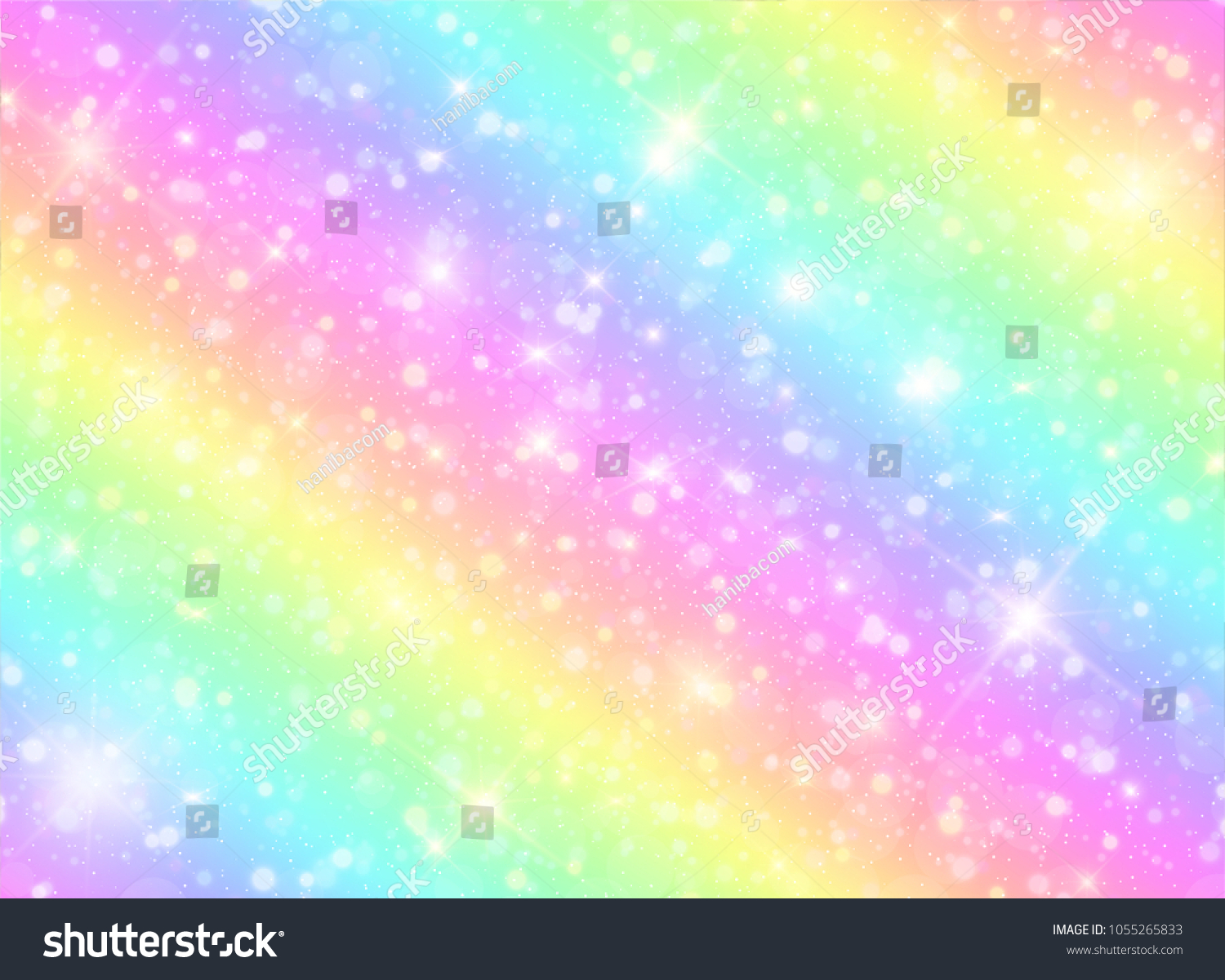 銀河ファンタジー背景とパステルカラーのベクターイラスト パステル空に虹を描いたユニコーン ボケとパステル雲と空 かわいい明るい飴の背景 のベクター画像素材 ロイヤリティフリー